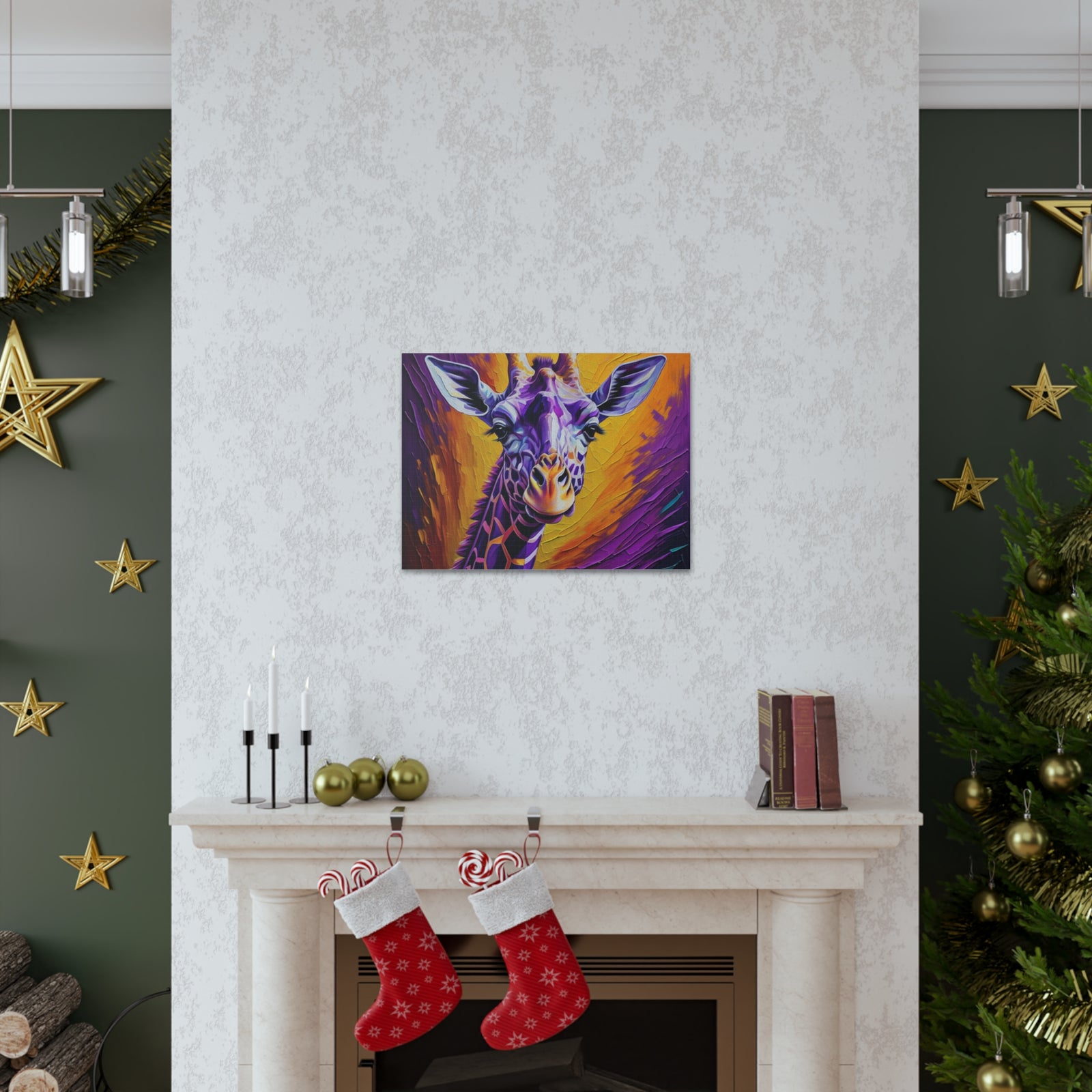 Giraffe Abstract Purple Modern Oil Painting Canvas Wall Art for Home Decor Ready-to-Hang-Express Your Love Gifts