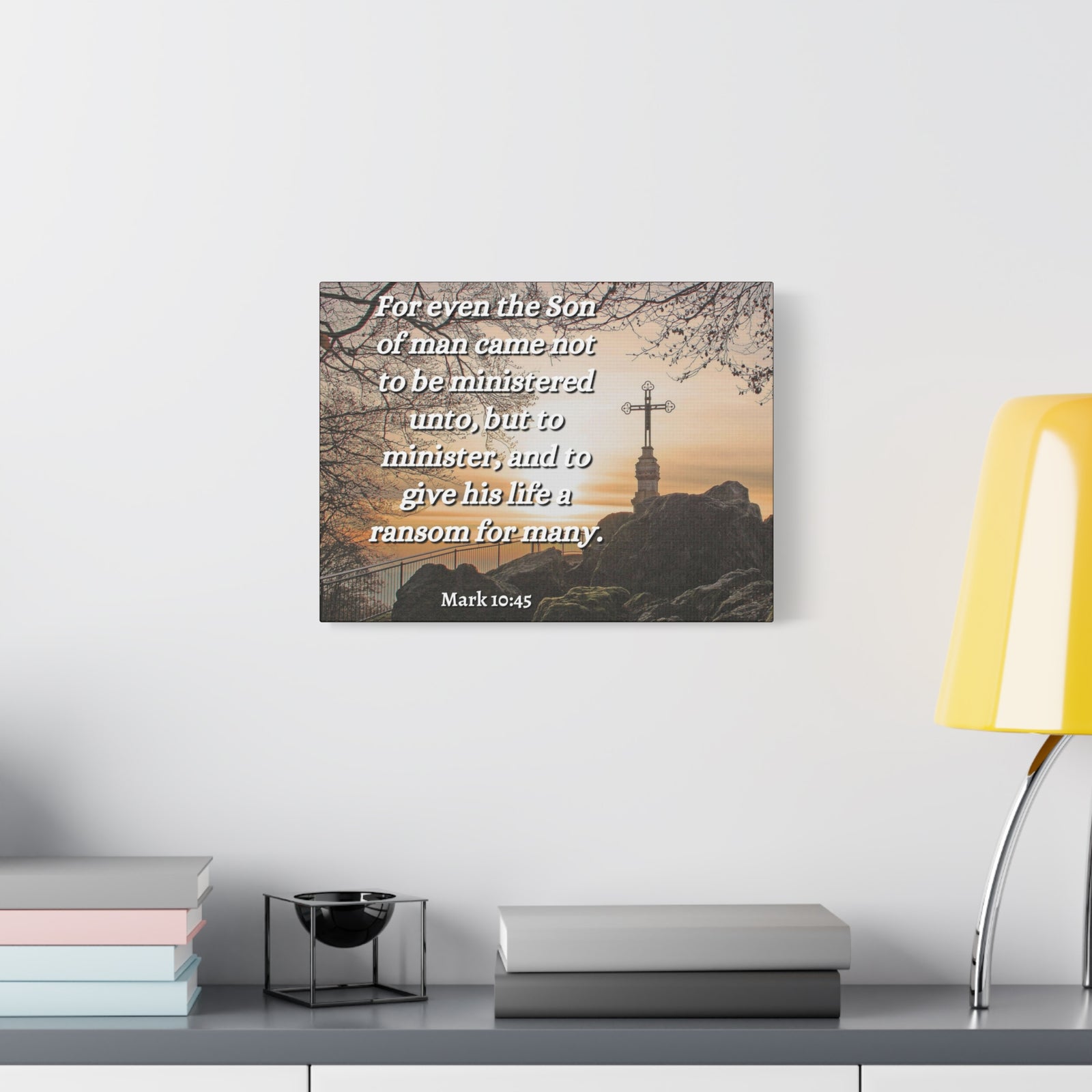 Scripture Canvas Son Of Man Mark 10:45 Christian Wall Art Bible Verse Print Ready to Hang-Express Your Love Gifts