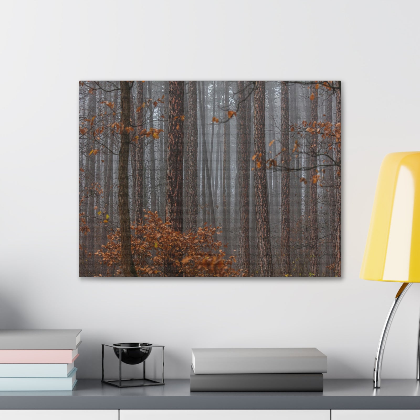 Autumn Forest Misty Orange Leave Nature Wilderness Photography Canvas Wall Art for Home Decor Ready-to-Hang-Express Your Love Gifts