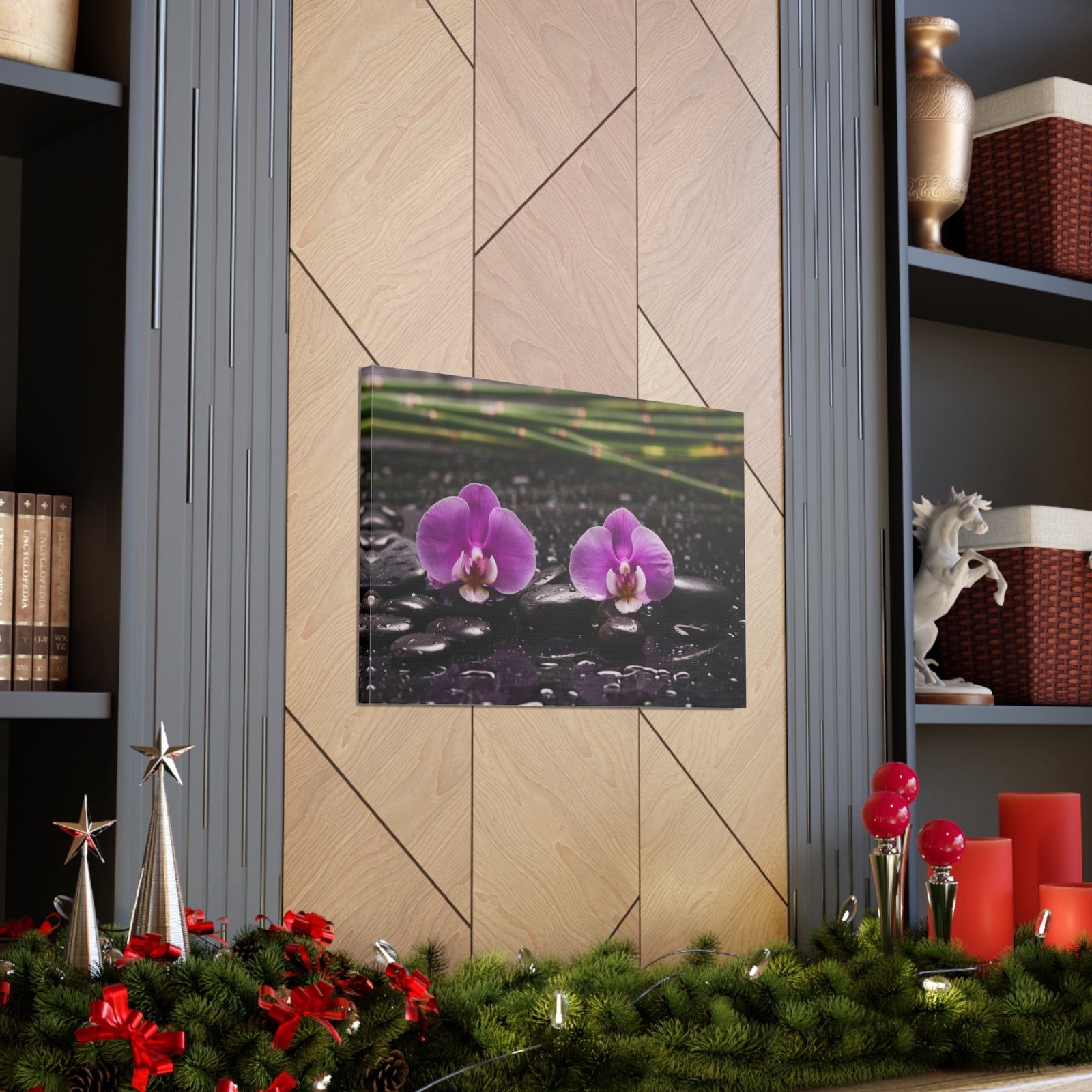 Two Pink Orchid Forest Floral Nature Photography Canvas Wall Art for Home Decor Ready-to-Hang-Express Your Love Gifts