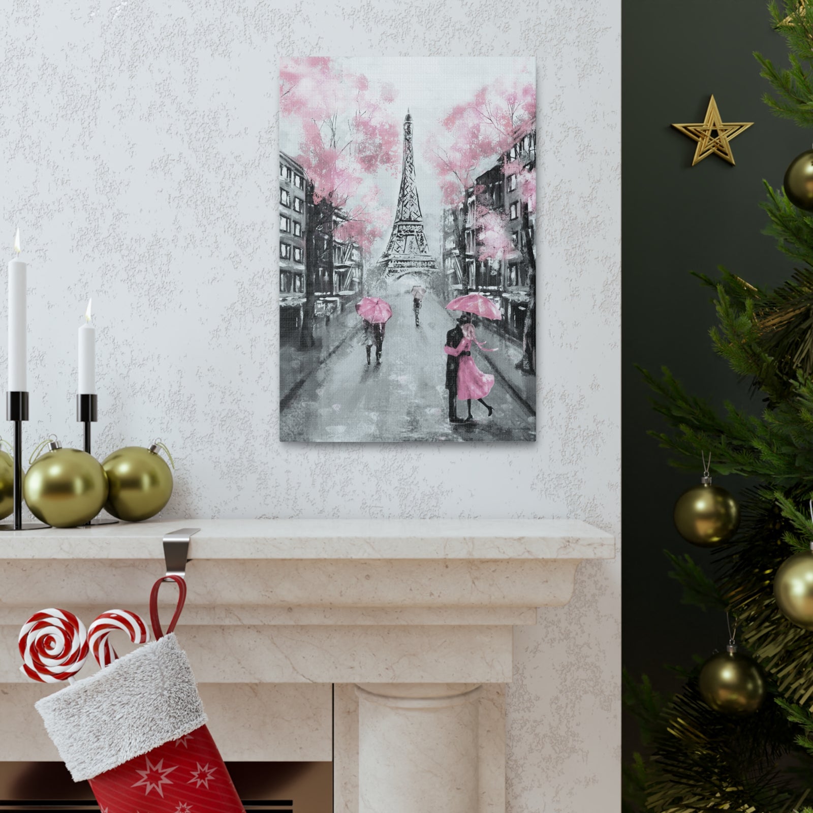 Kiss In Paris Eiffel Tower France Canvas Artwork High-Quality Breathtaking French City for Home Decor Ready to Hang-Express Your Love Gifts