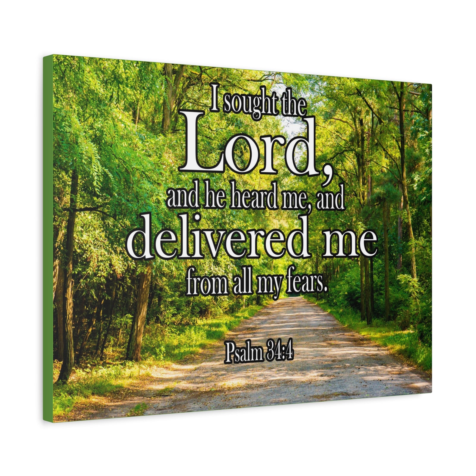 Scripture Canvas Lord Delivered Me Psalm 34:4 Christian Wall Art Bible Verse Print Ready to Hang-Express Your Love Gifts