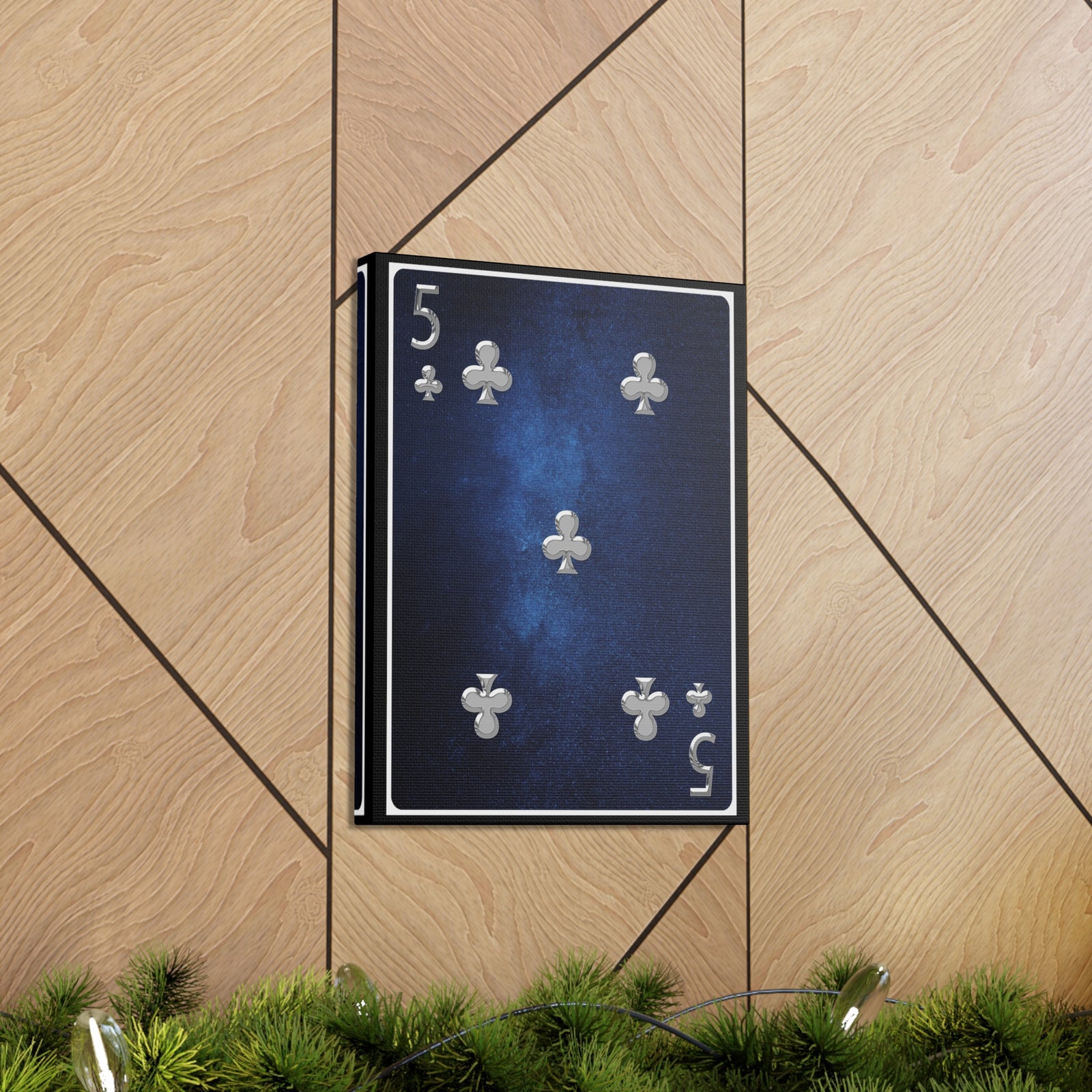 Five Of Clubs Space Background Playing Card Canvas Wall Art for Home Decor Ready-to-Hang-Express Your Love Gifts