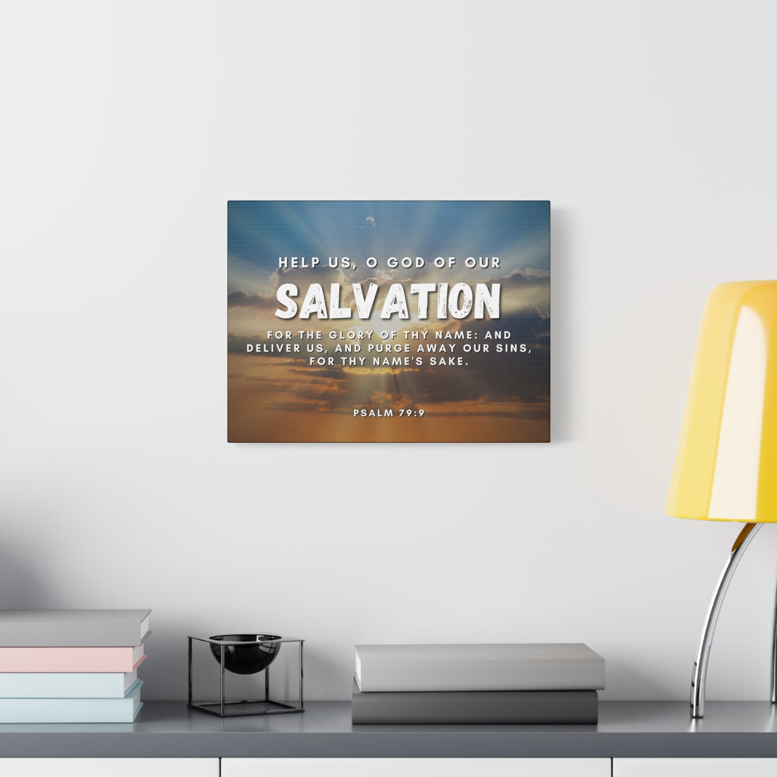 Scripture Canvas Salvation Psalm 79:9 Christian Wall Art Bible Verse Print Ready to Hang-Express Your Love Gifts