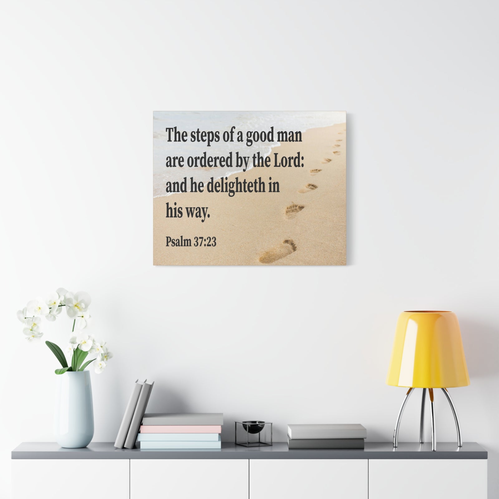 Scripture Walls Psalm 37:23 Steps of a Good Man Scripture Bible Verse Canvas Christian Wall Art Ready to Hang Unframed-Express Your Love Gifts
