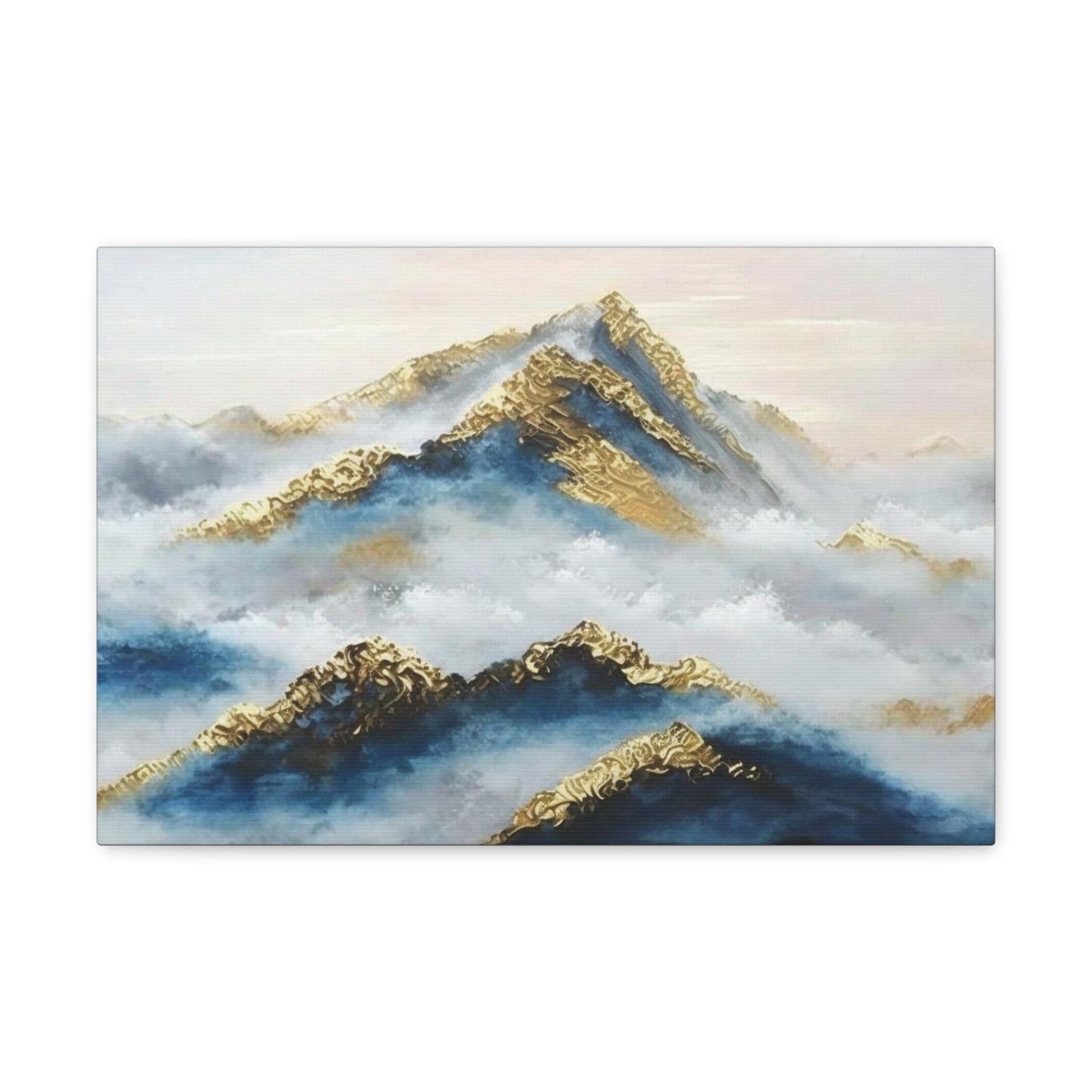 Large Mountain With Clouds Gold and Blue Landscape Painting Canvas Wall Art for Home Decor Ready-to-Hang-Express Your Love Gifts