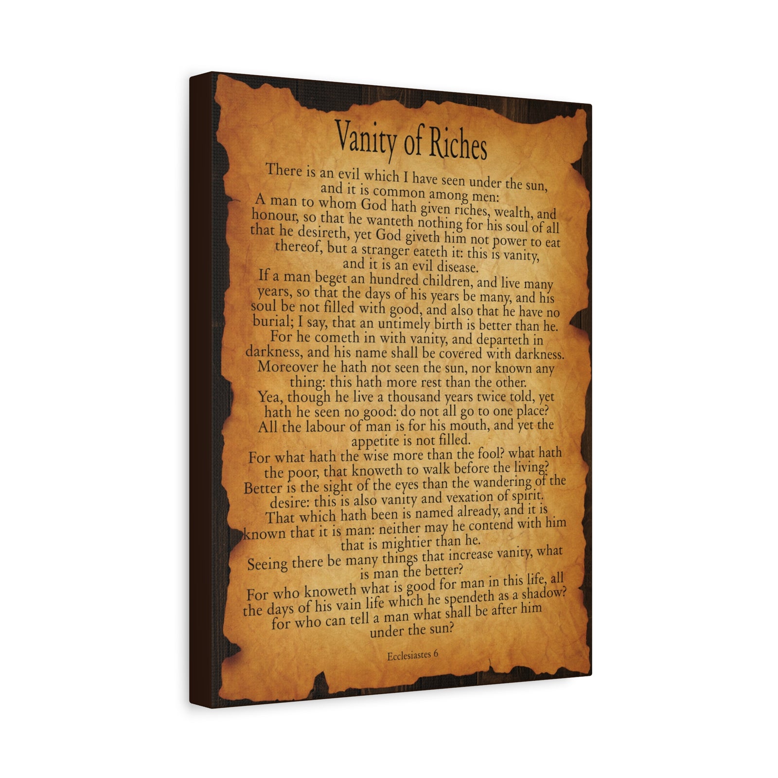 Scripture Walls Vanity of Riches Ecclesiastes 6 Gold Brown Bible Verse Canvas Christian Wall Art Ready to Hang-Express Your Love Gifts