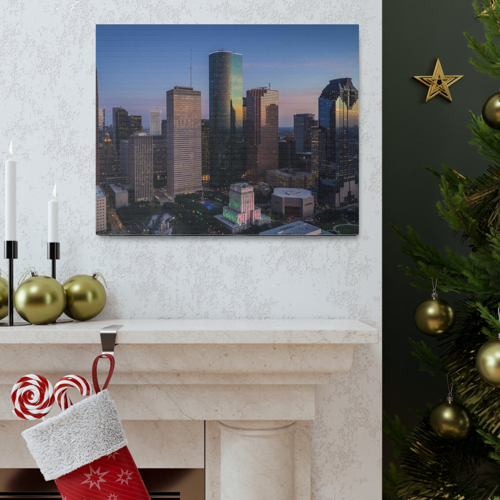 Houston Night Skyline Canvas Artwork High-Quality Breathtaking Stunning Cityscape for Home Decor Ready to Hang-Express Your Love Gifts