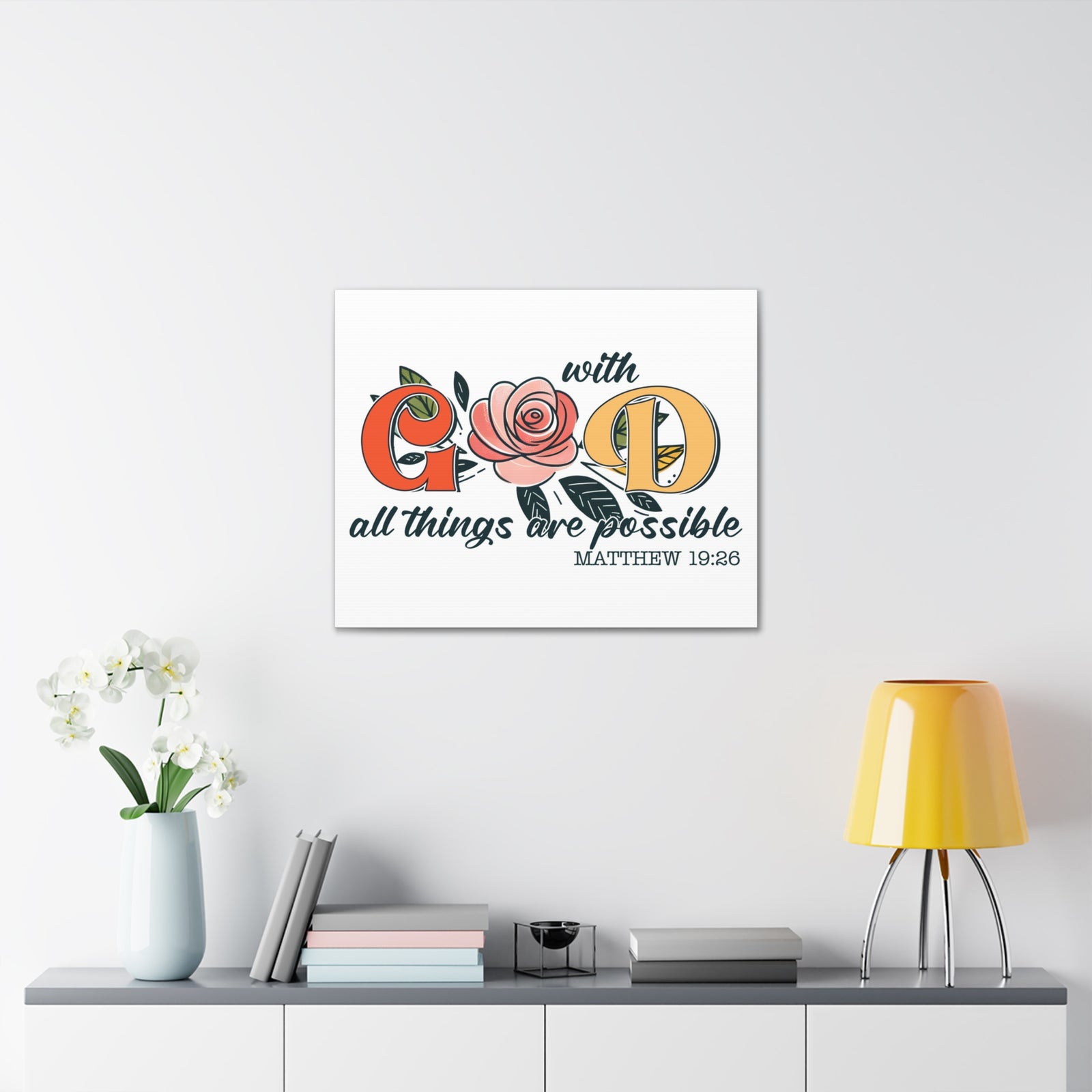 Scripture Walls Matthew 19:26 All Things are Possible Bible Verse Canvas Christian Wall Art Ready to Hang Unframed-Express Your Love Gifts