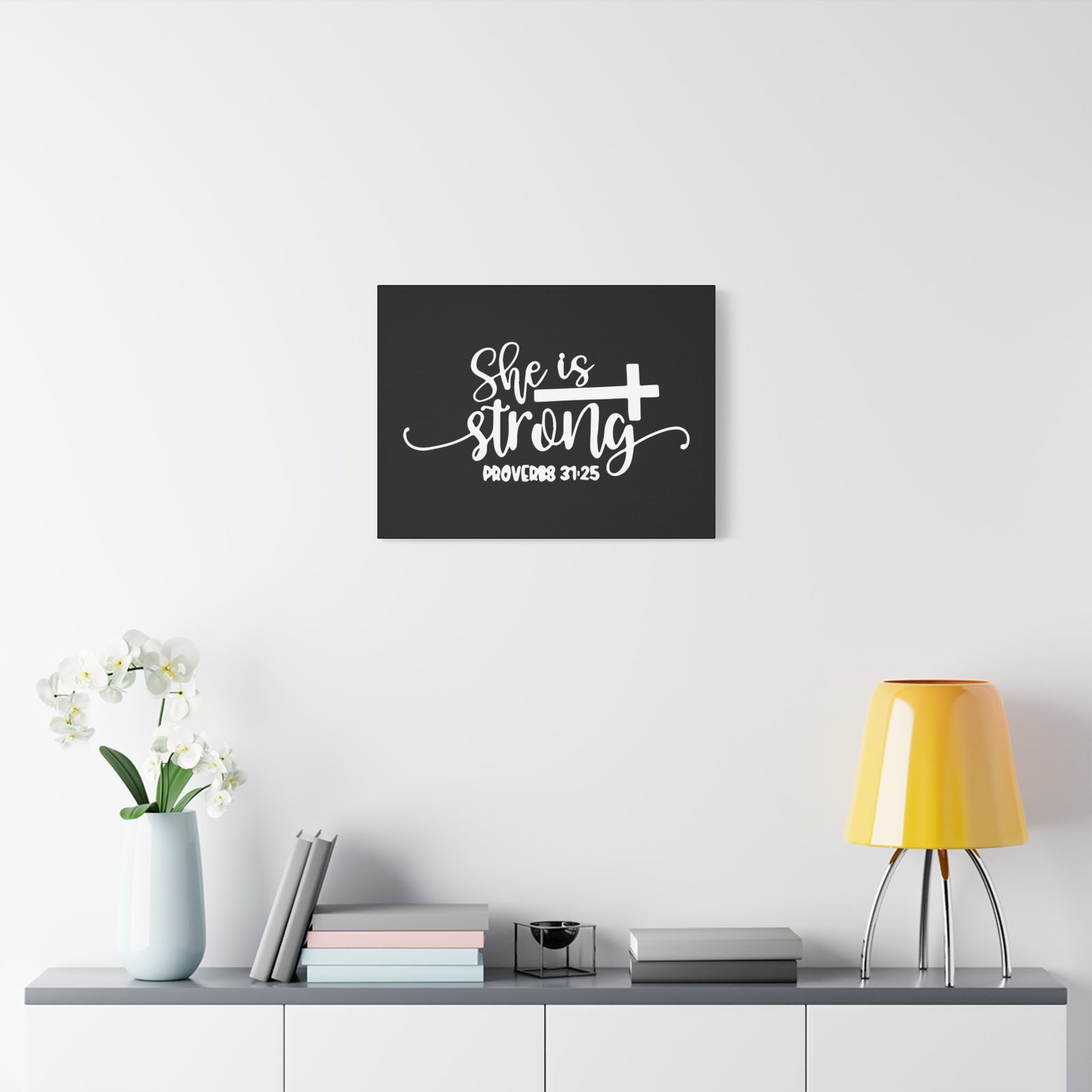 Scripture Canvas She Is Strong Proverbs 31:25 Christian Wall Art Bible Verse Print Ready to Hang-Express Your Love Gifts