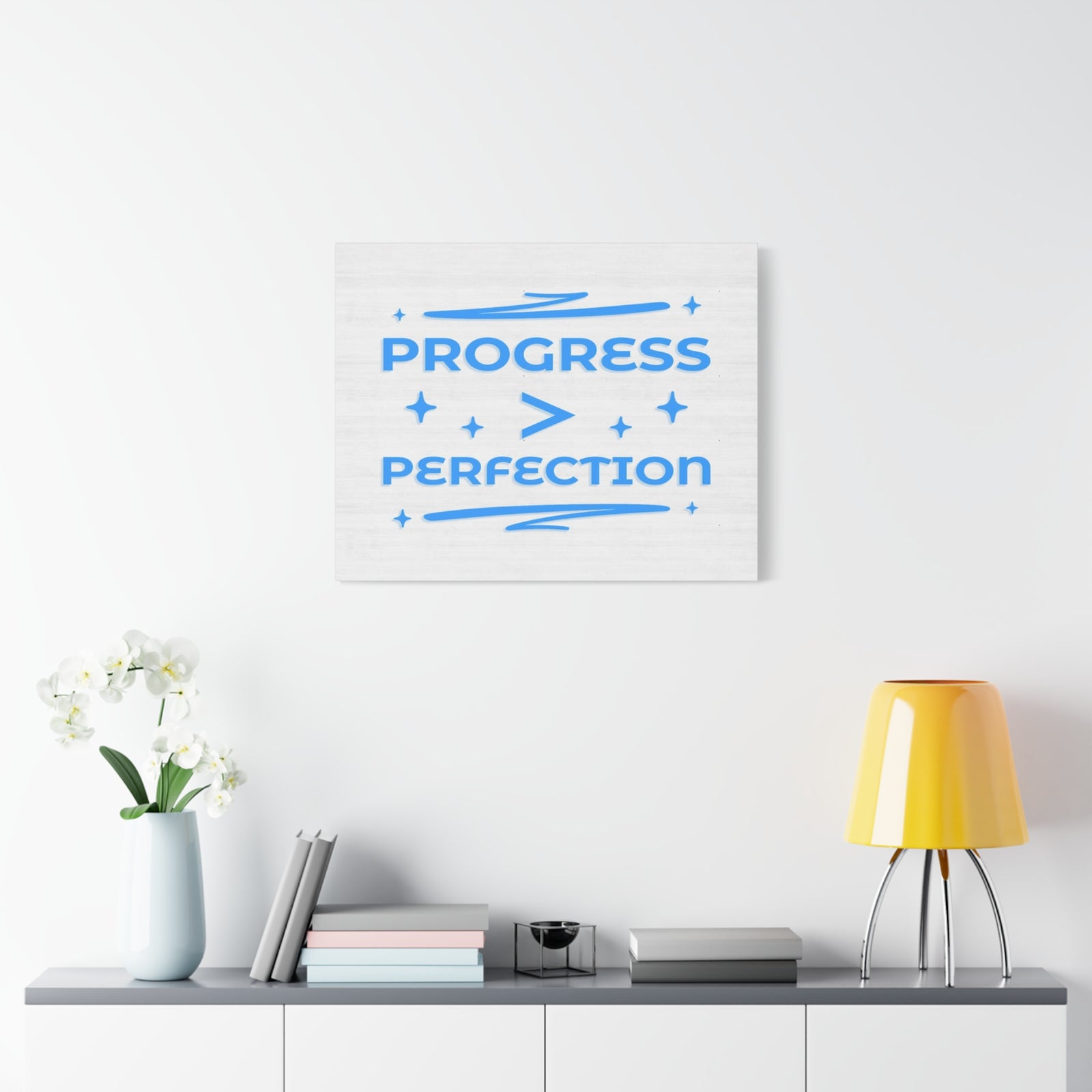 Progress > Perfection Inspirational Motivational Quote Canvas Wall Art for Home Decor Ready-to-Hang-Express Your Love Gifts