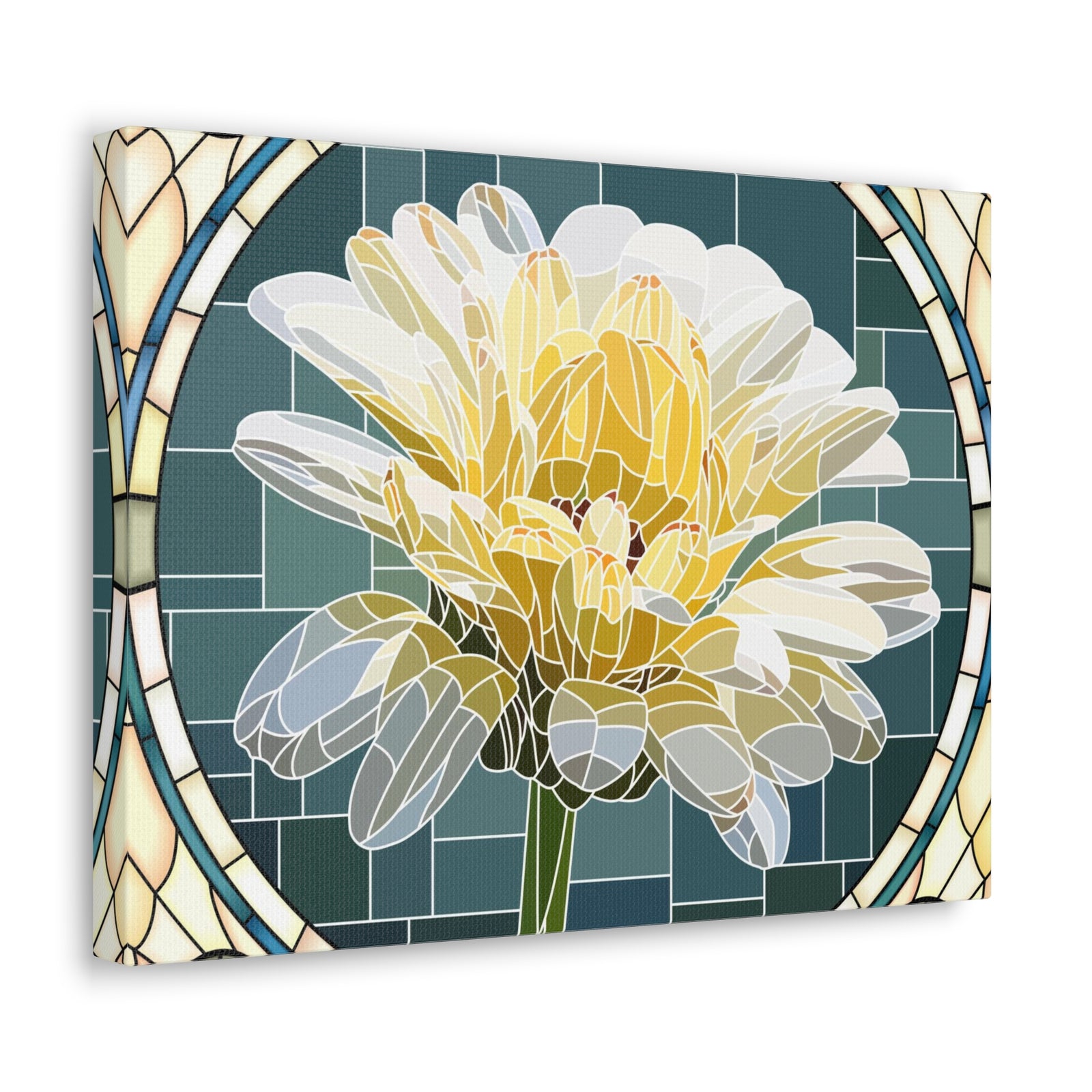 White Calendula Flower Mosaic In Stained Glass Canvas Wall Art for Home Decor Ready-to-Hang-Express Your Love Gifts