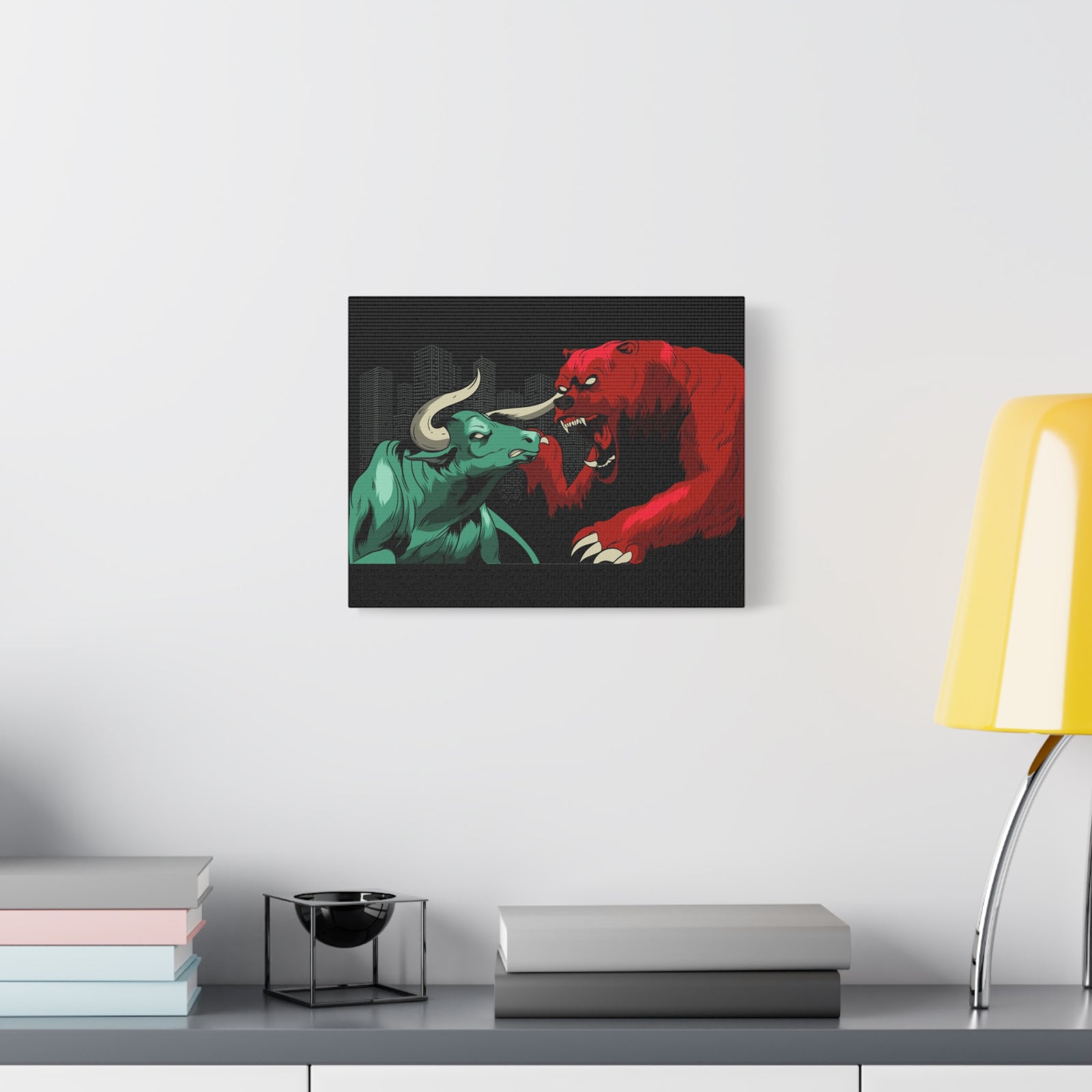 Stock Market Wall Art Bull vs Bear Battling for Wealth Wall Street Trading Art Canvas-Express Your Love Gifts