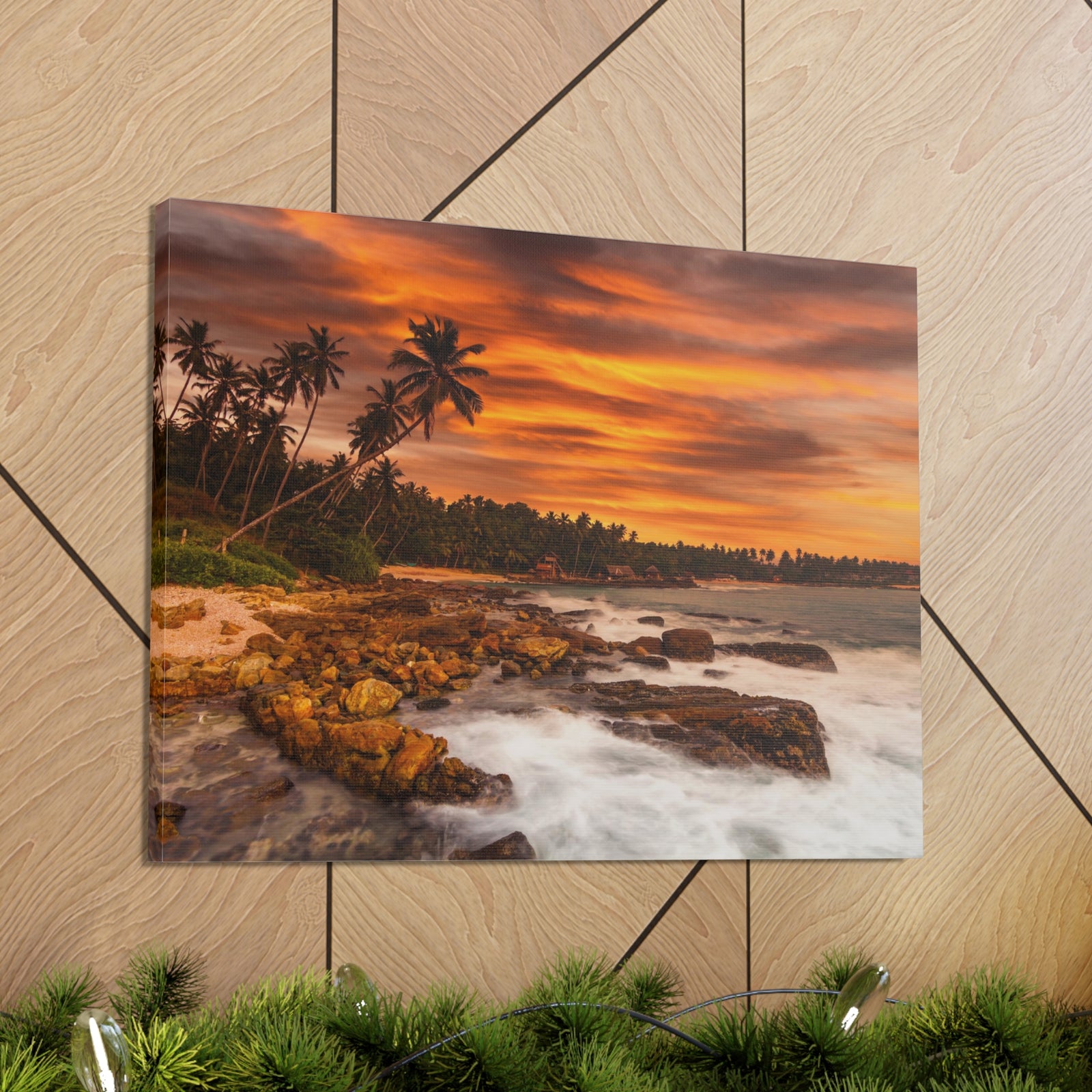Sunset Beach With Coconut Palms Ocean Canvas Wall Art for Home Decor Ready-to-Hang-Express Your Love Gifts