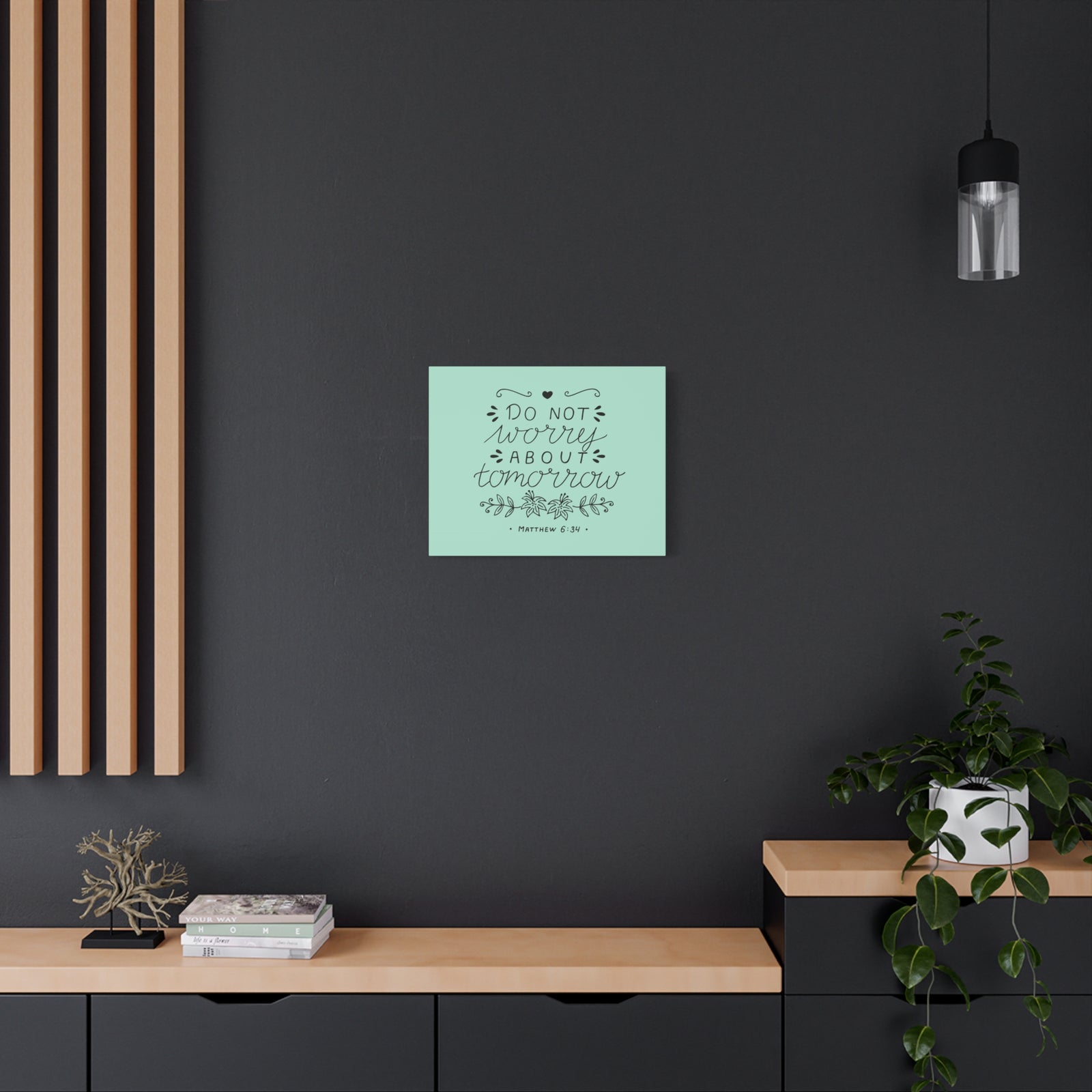 Scripture Canvas Tomorrow Teal Matthew 6:34 Christian Wall Art Bible Verse Print Ready to Hang-Express Your Love Gifts