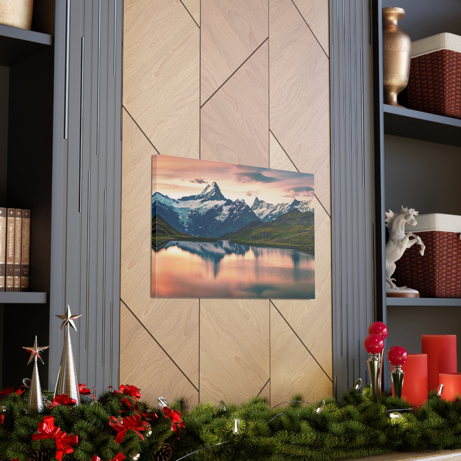 Snow Mountain Lake Summer Nature Wilderness Photography Canvas Wall Art for Home Decor Ready-to-Hang-Express Your Love Gifts