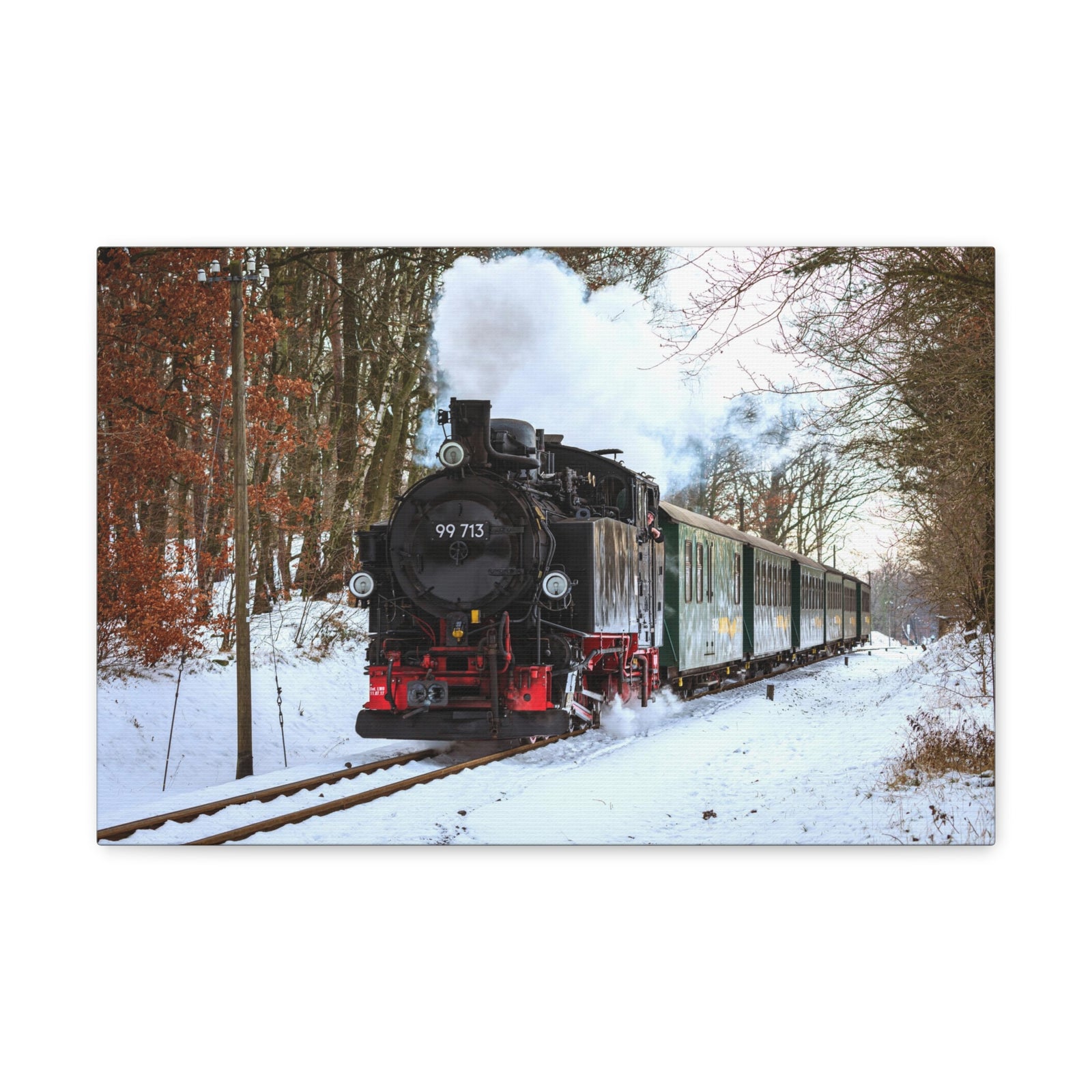Steam Train Winter White Smoke Modern Multicolor Scenic Nature Photography Canvas Home Office Decor Ready to Hang-Express Your Love Gifts