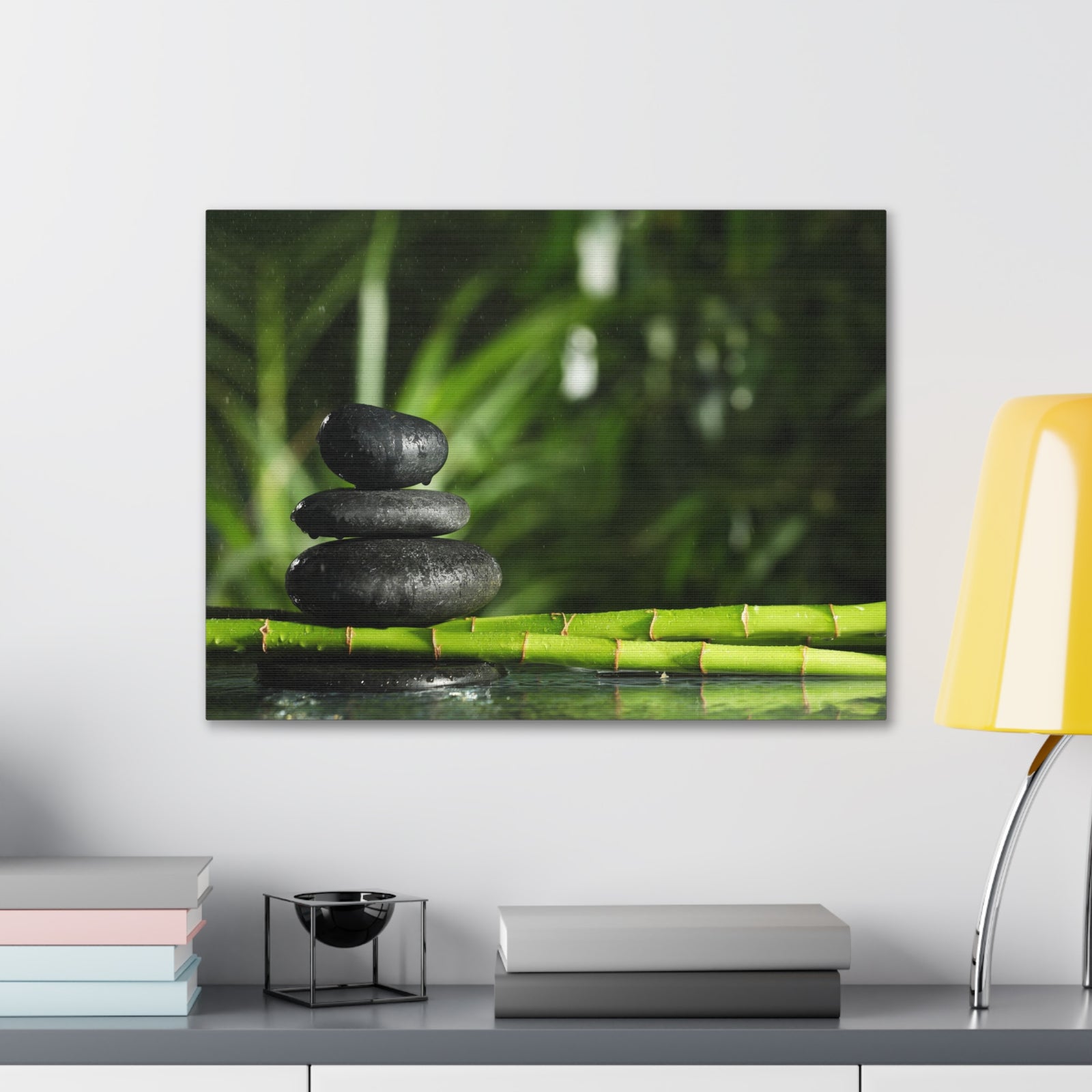 Stacked Stones on Bamboo Forest Floral Nature Photography Canvas Wall Art for Home Decor Ready-to-Hang-Express Your Love Gifts