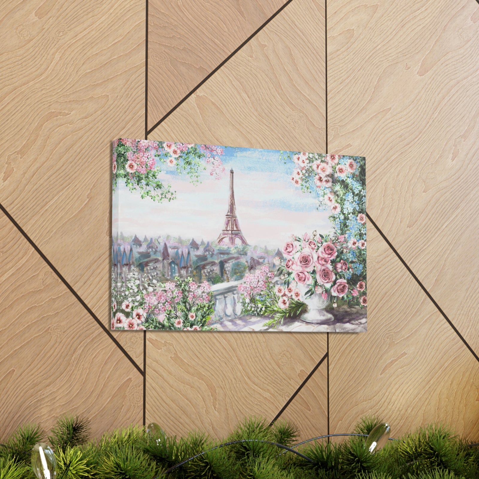 Paris Roses Pink Eiffel Tower France Canvas Artwork High-Quality Breathtaking French City for Home Decor Ready to Hang-Express Your Love Gifts