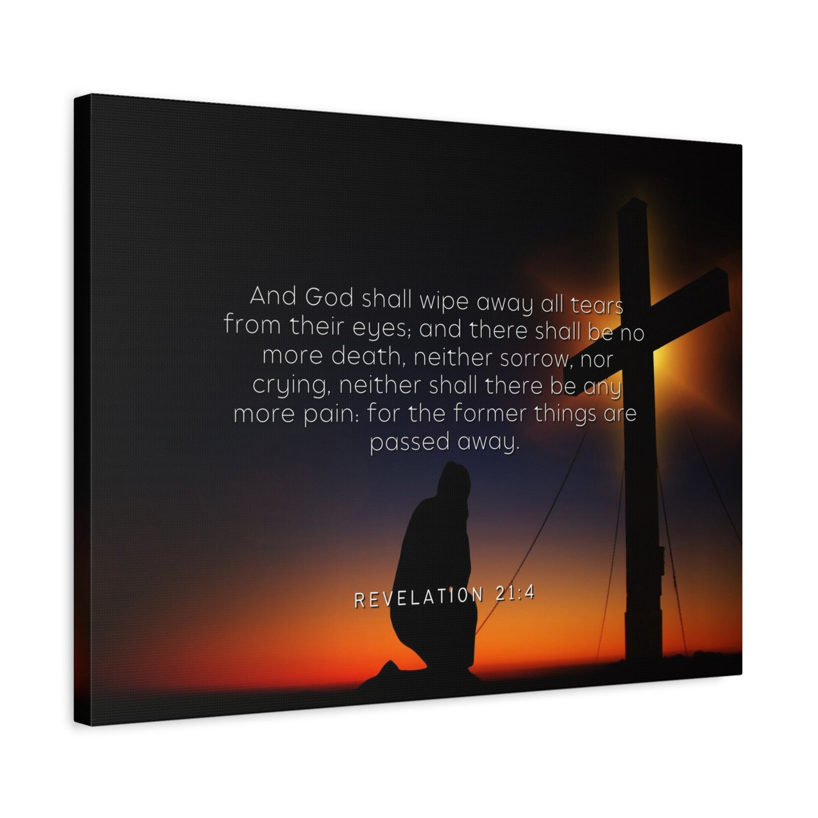 Scripture Canvas All Tears Revelation 21:4 Christian Wall Art Bible Verse Print Ready to Hang-Express Your Love Gifts