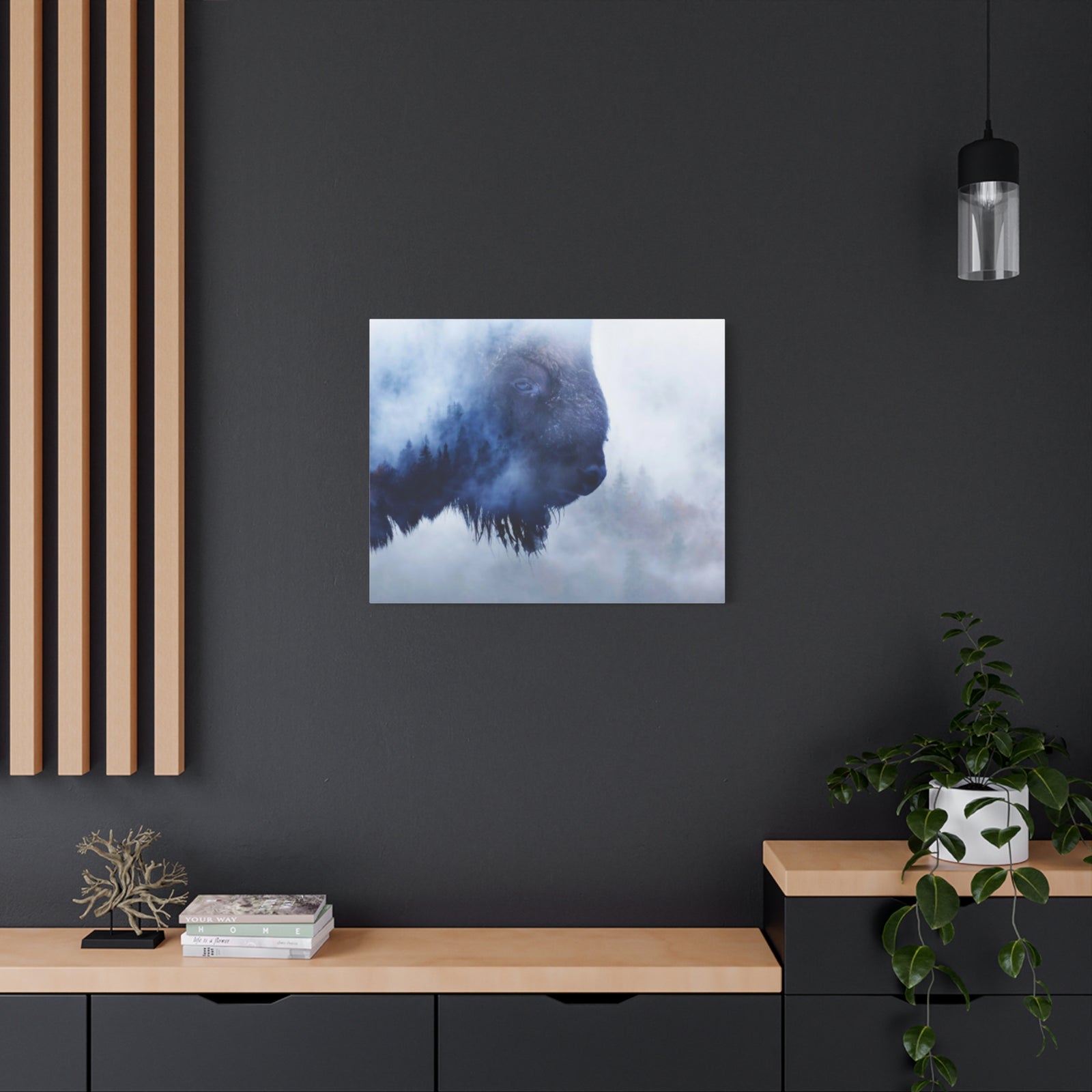 Wild Bison And A Pine Forest Buffalo Art Canvas Wall Art for Home Decor Ready-to-Hang-Express Your Love Gifts
