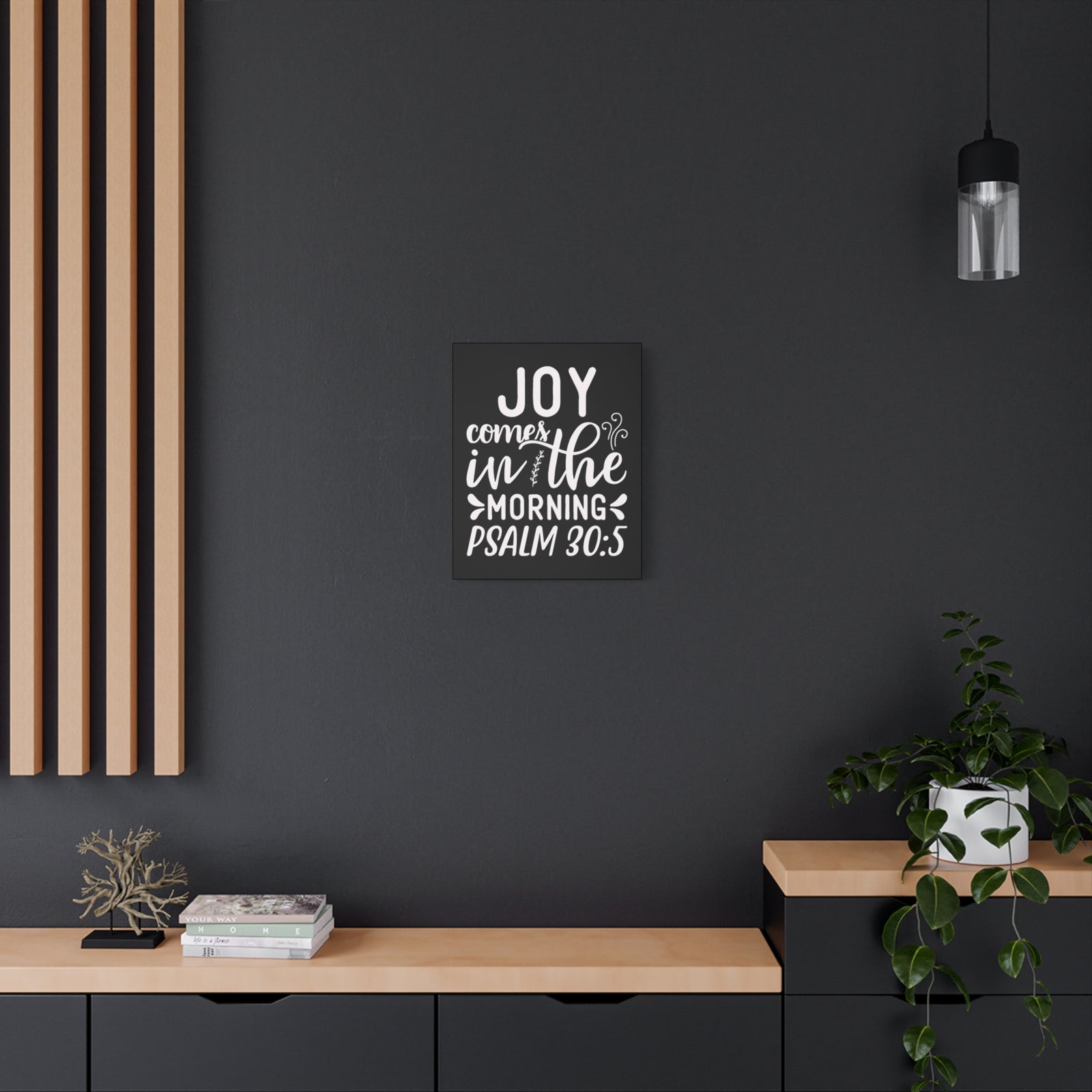 Scripture Walls Psalm 30:5 Joy Comes in The Morning Black Bible Verse Canvas Christian Wall Art Ready to Hang Unframed-Express Your Love Gifts