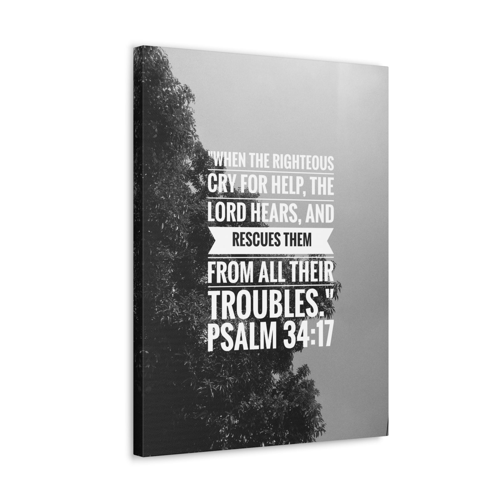 Scripture Canvas Rescues Them Psalm 34:17 Christian Wall Art Bible Verse Print Ready to Hang-Express Your Love Gifts