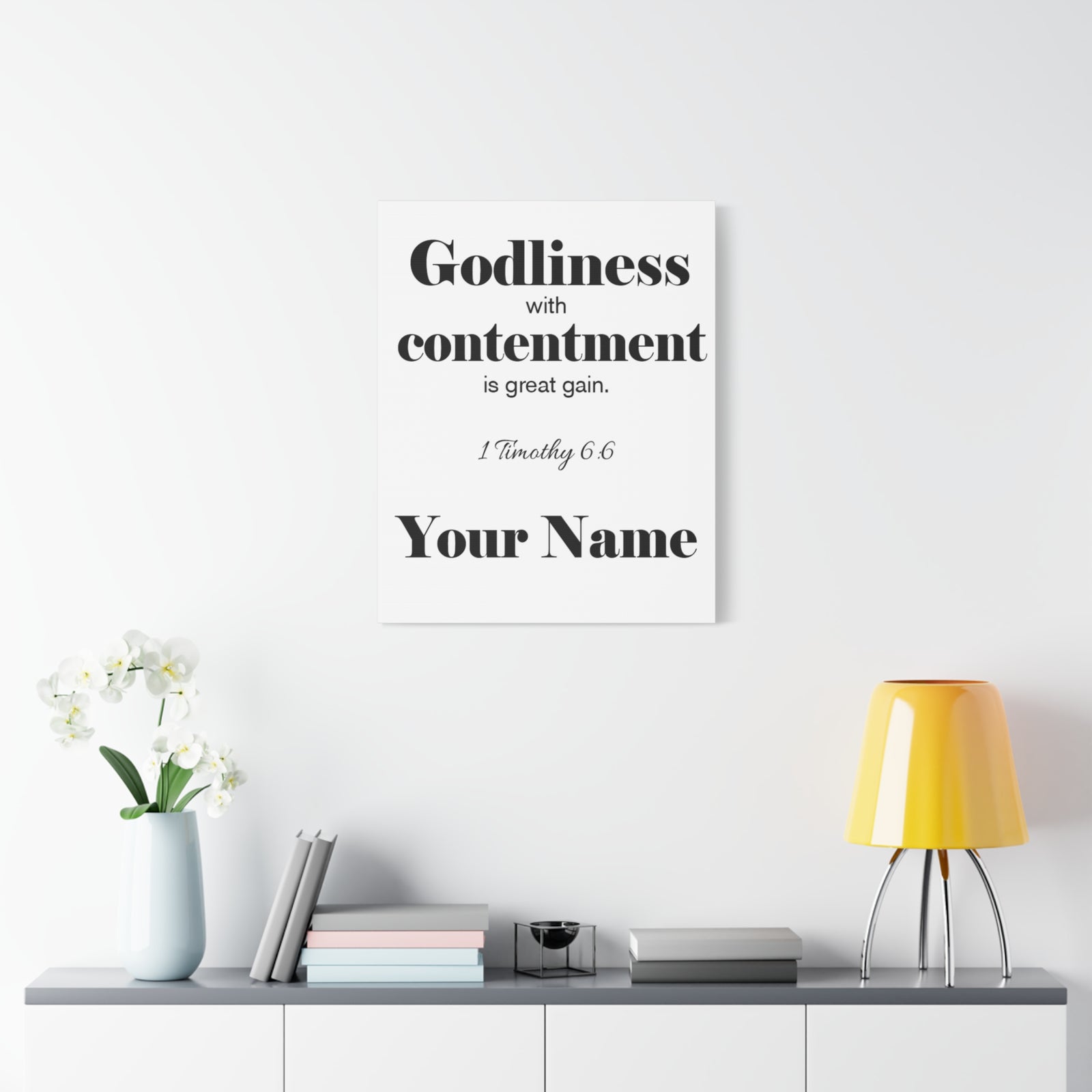 Personalized Godliness 1 Timothy 6:6 Bible Chapter Canvas Christian Wall Art Ready to Hang-Express Your Love Gifts