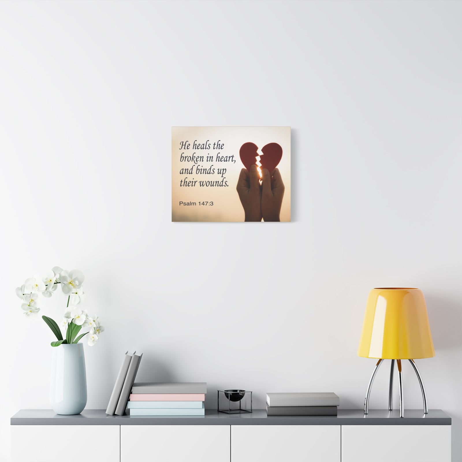 Scripture Canvas Heals the Broken Psalm 147:3 Christian Wall Art Bible Verse Print Ready to Hang-Express Your Love Gifts