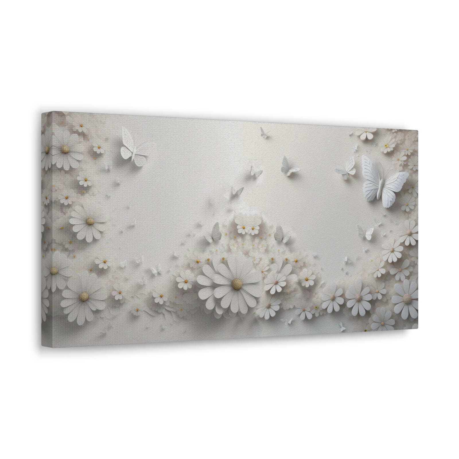 Abstract 3D White Background With Small And Large Flowers And Butterflies Oil Painting Canvas Wall Art for Home Decor Ready-to-Hang-Express Your Love Gifts