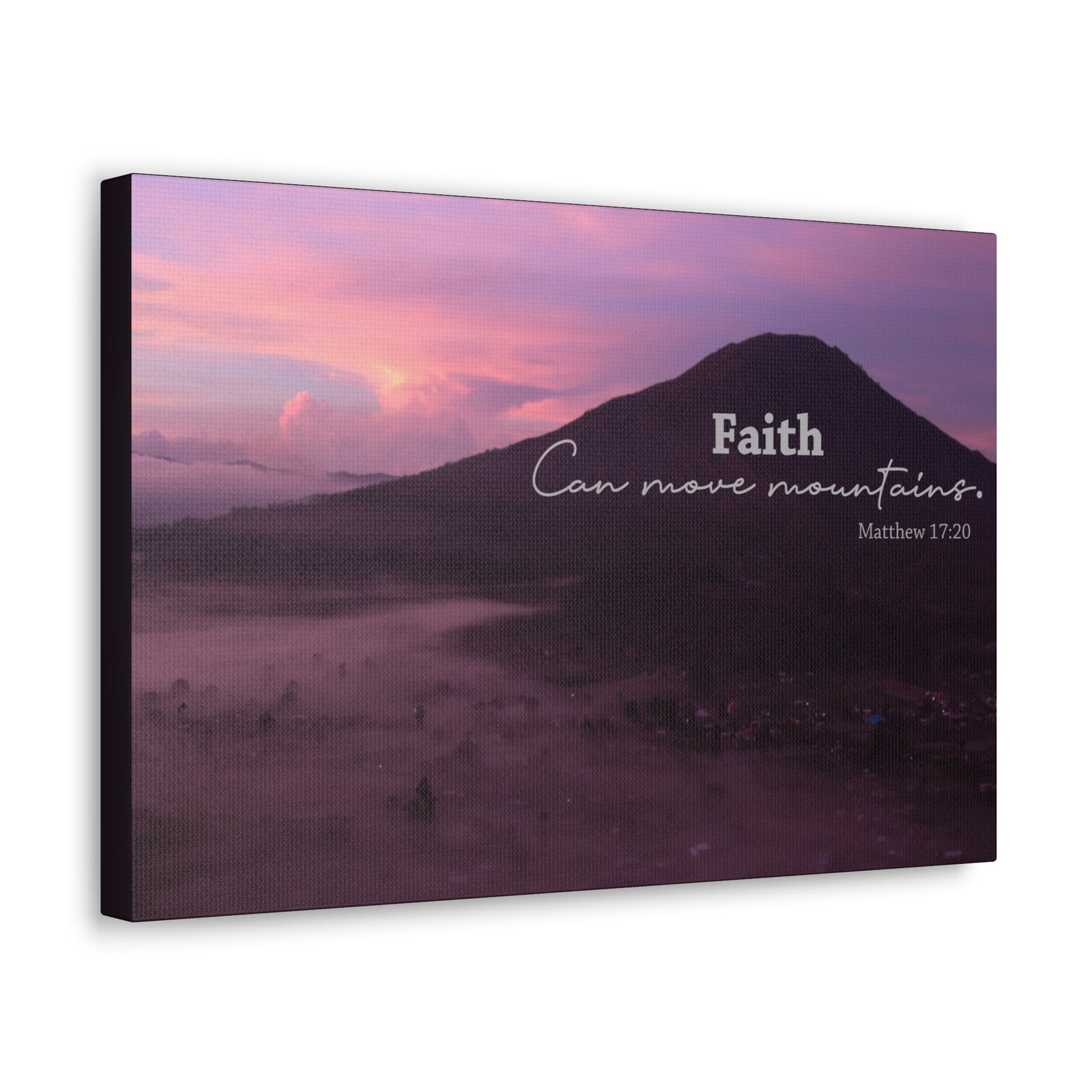 Scripture Canvas Move Mountains Matthew 17:20 Pink Christian Wall Art Bible Verse Print Ready to Hang-Express Your Love Gifts