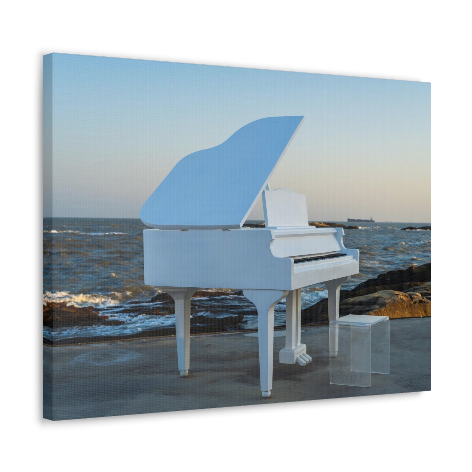 Piano White On Beach Music Lover's Delight Piano Keyboard Canvas Wall Art for Home Decor Ready-to-Hang-Express Your Love Gifts