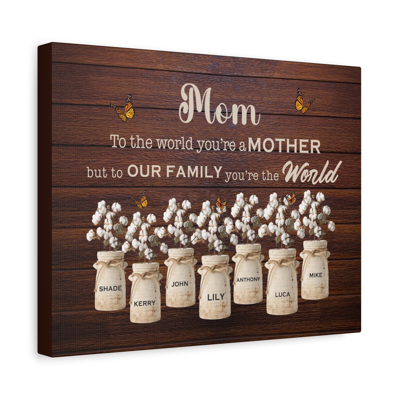 Personalized Mom Family Name Canvas – “To the World You’re a Mother”-Express Your Love Gifts