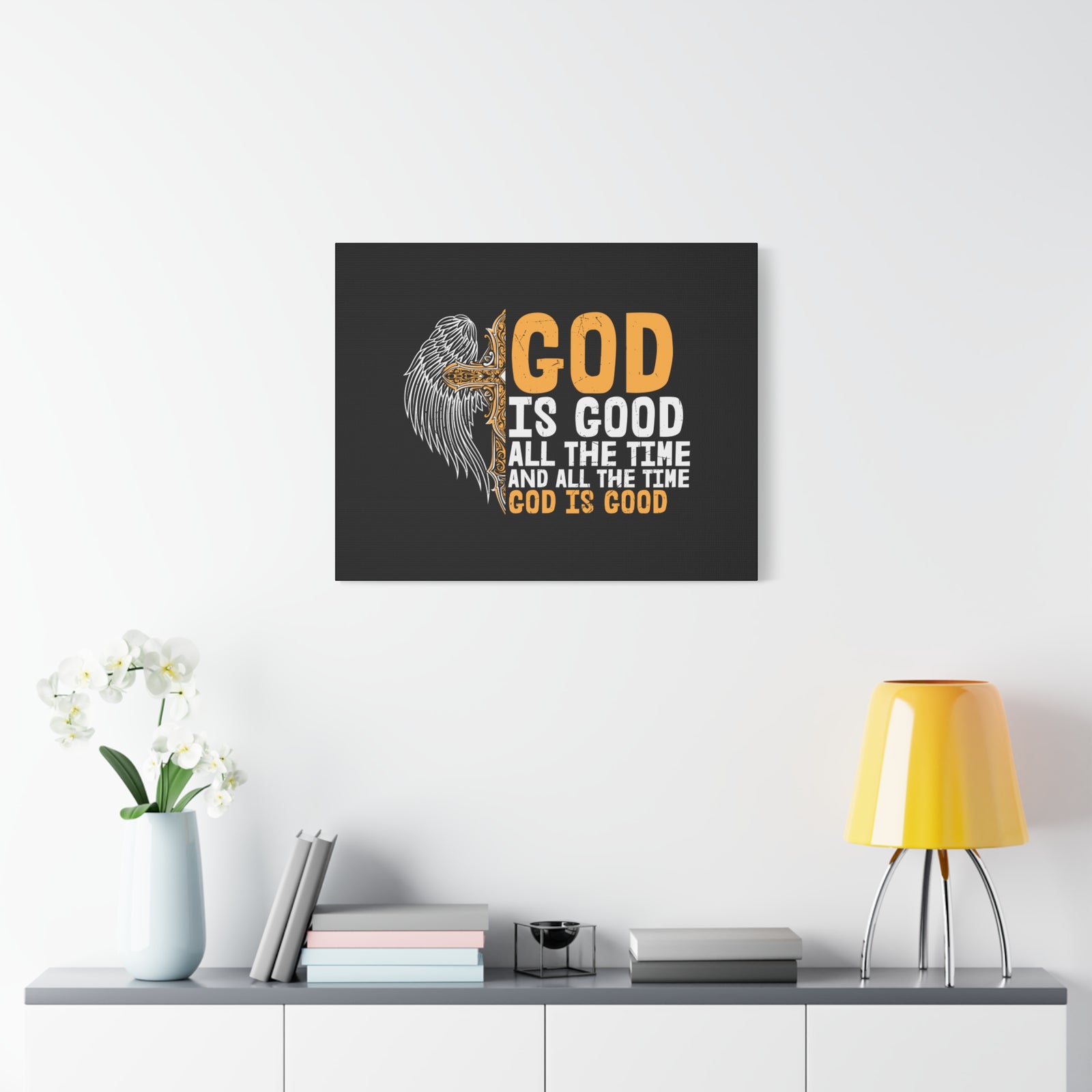 Scripture Canvas God Is Good Psalm 103:8 Yellow Christian Wall Art Bible Verse Print Ready to Hang-Express Your Love Gifts
