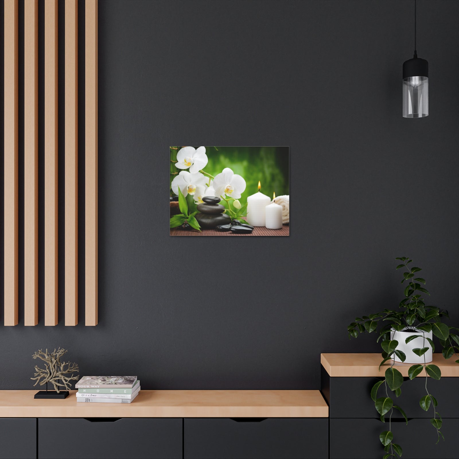 Zen Basalt Stones Forest Floral Nature Photography Canvas Wall Art for Home Decor Ready-to-Hang-Express Your Love Gifts