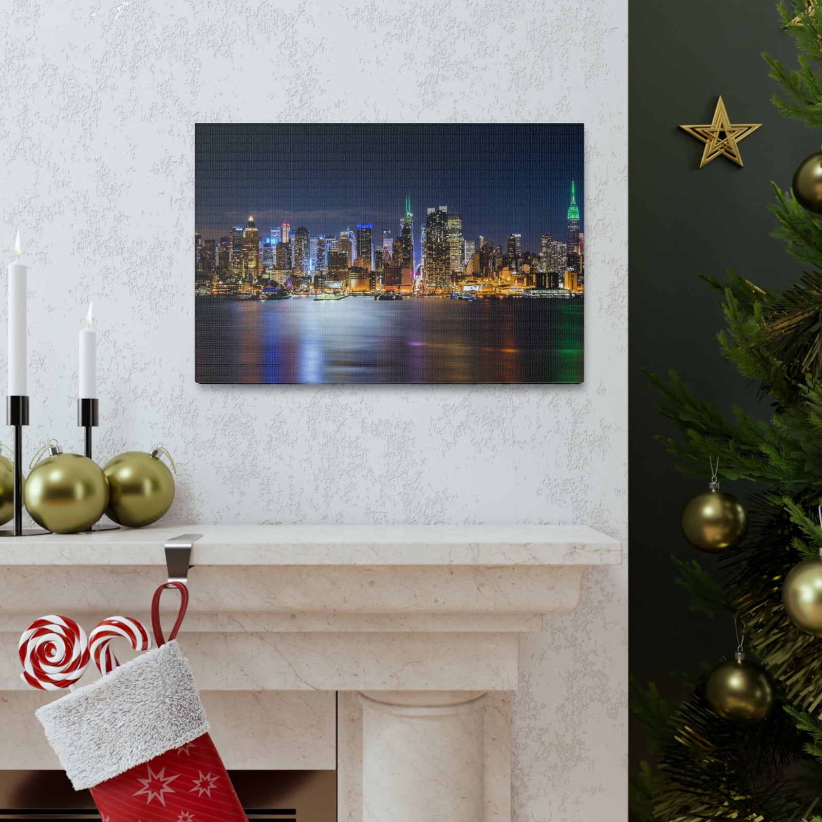 New York Night Skyline Canvas Artwork High-Quality Breathtaking Stunning Cityscape for Home Decor Ready to Hang-Express Your Love Gifts