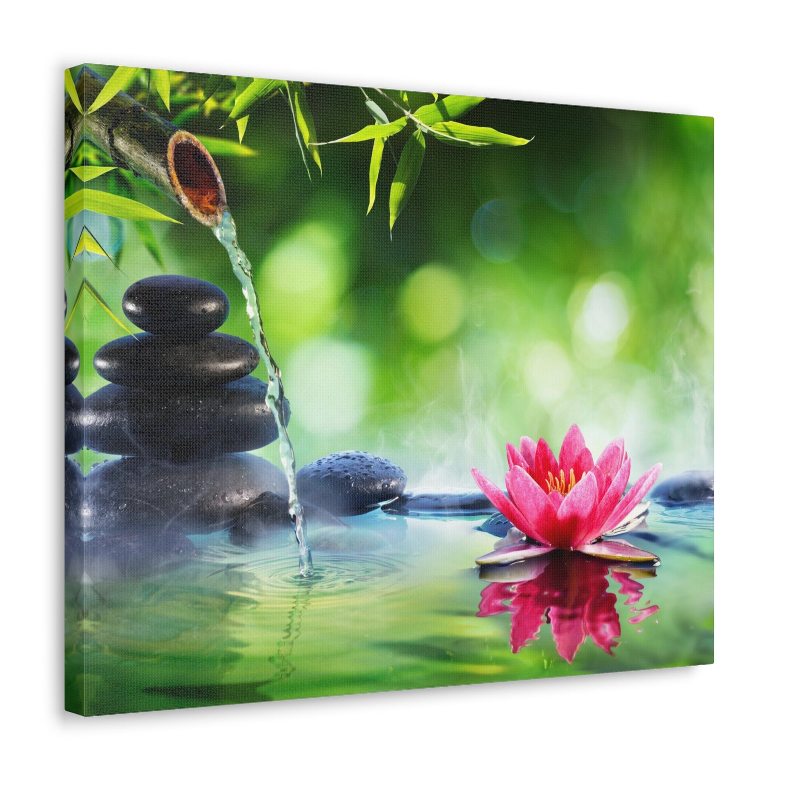 Stones and Waterlily Forest Floral Nature Photography Canvas Wall Art for Home Decor Ready-to-Hang-Express Your Love Gifts
