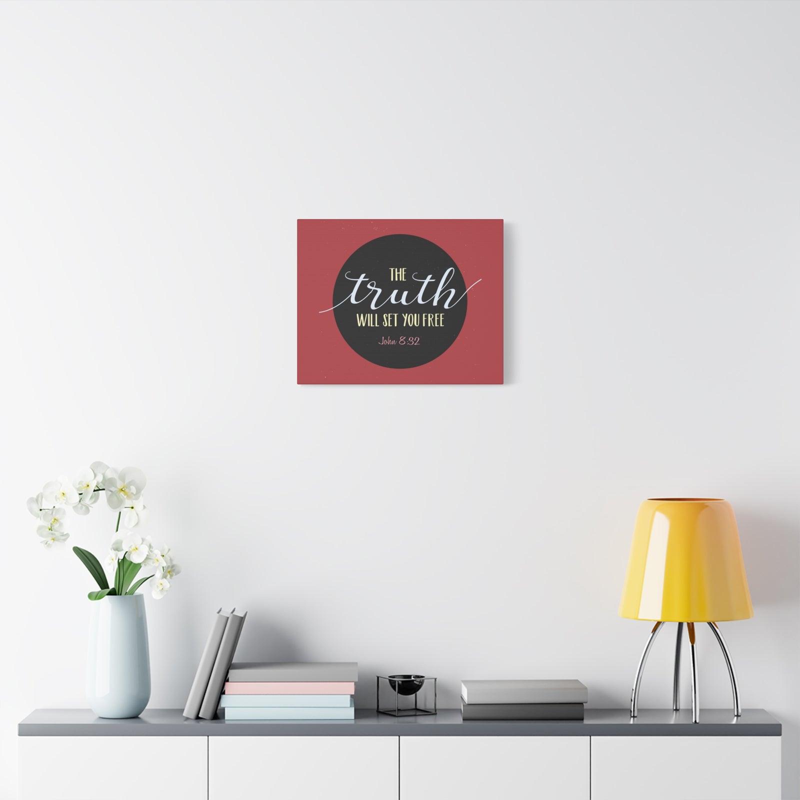 Scripture Canvas The Truth Red John 8:32 Christian Wall Art Bible Verse Print Ready to Hang-Express Your Love Gifts