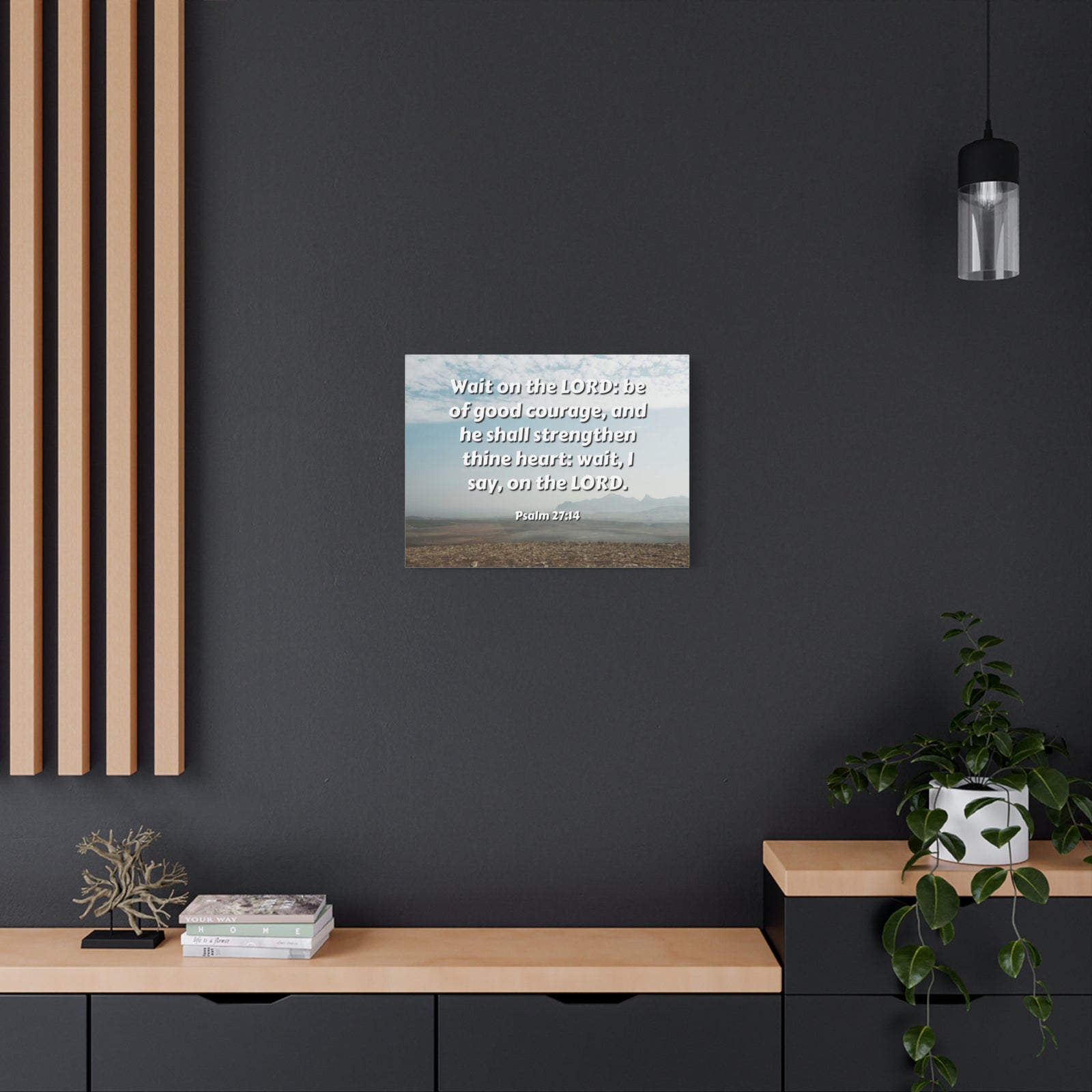 Scripture Canvas Strengthen Thine Heart Psalms 27:14 Christian Wall Art Bible Verse Print Ready to Hang-Express Your Love Gifts