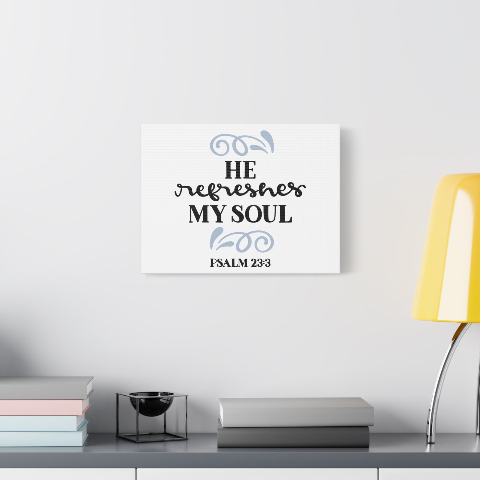 Scripture Canvas Refreshes Psalm 23:3 Christian Wall Art Bible Verse Print Ready to Hang-Express Your Love Gifts