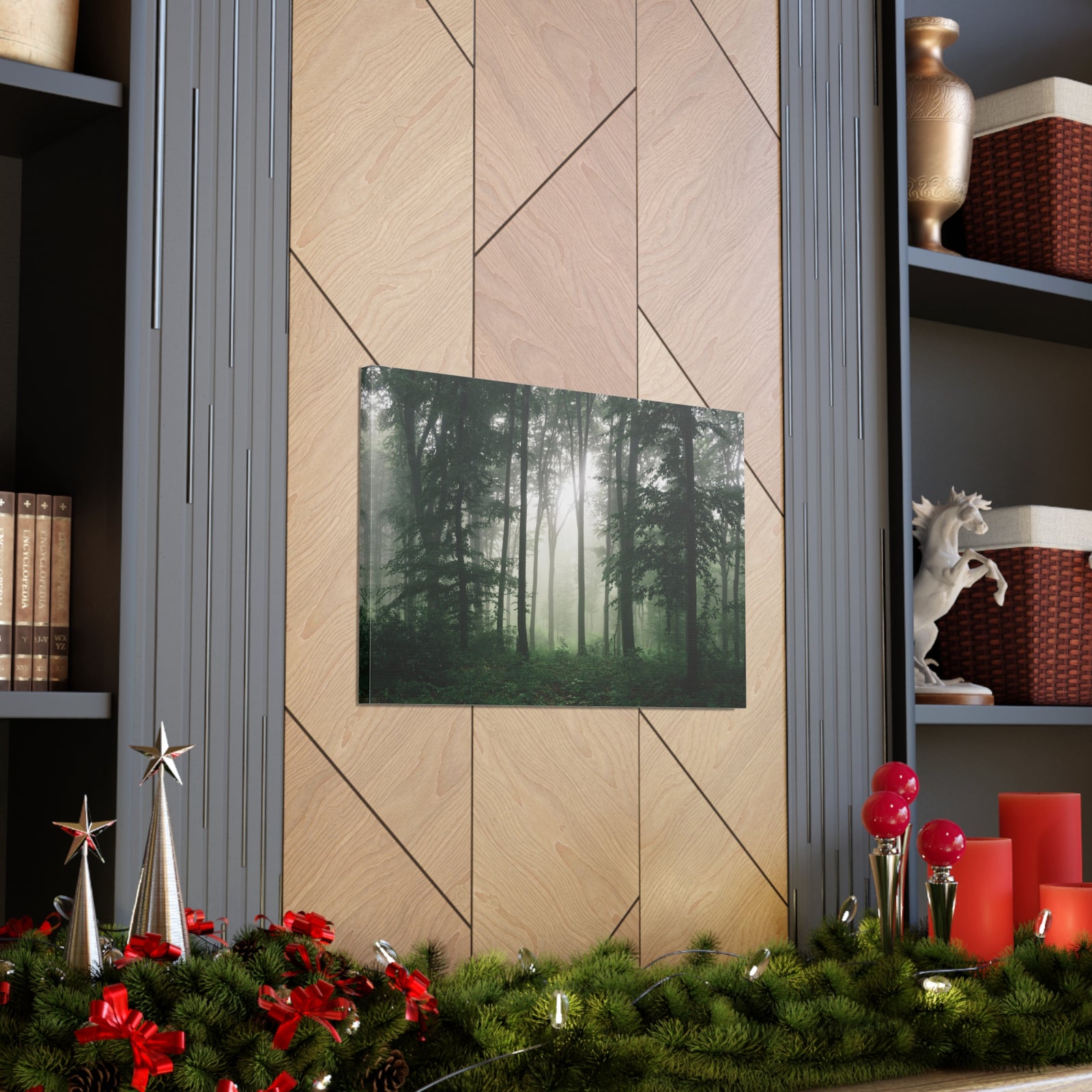 Pine Tree Misty Forest Nature Wilderness Photography Canvas Wall Art for Home Decor Ready-to-Hang-Express Your Love Gifts