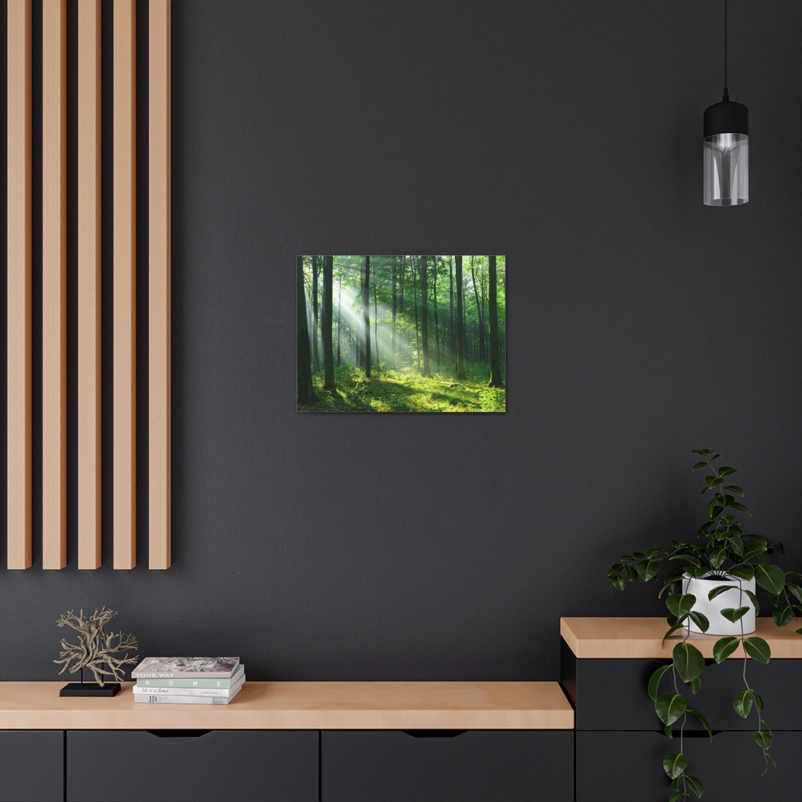 Green Forest Sunlight Nature Wilderness Photography Canvas Wall Art for Home Decor Ready-to-Hang-Express Your Love Gifts