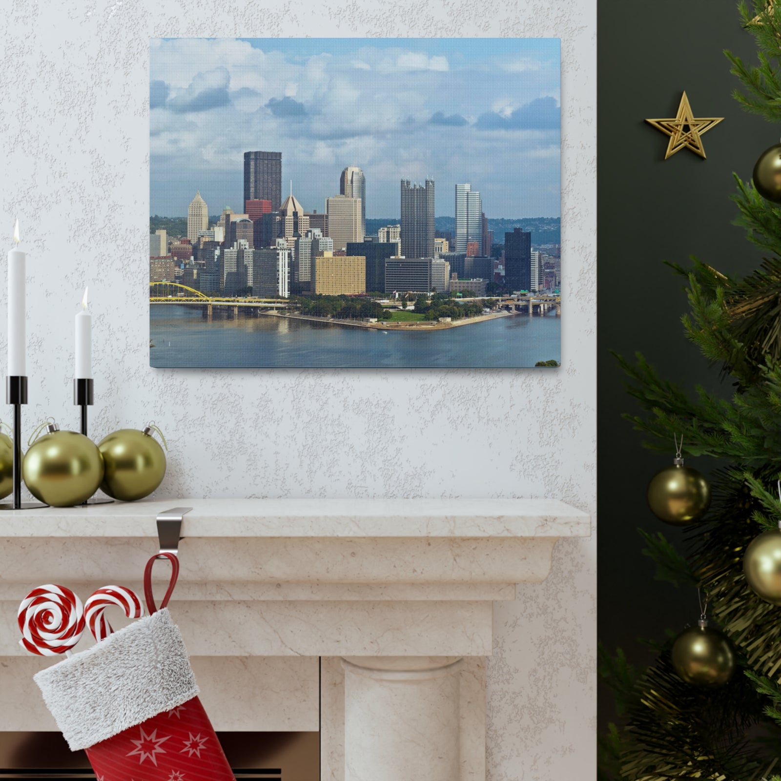 Pittsburgh Daytime Skyline Canvas Artwork High-Quality Breathtaking Stunning Cityscape for Home Decor Ready to Hang-Express Your Love Gifts