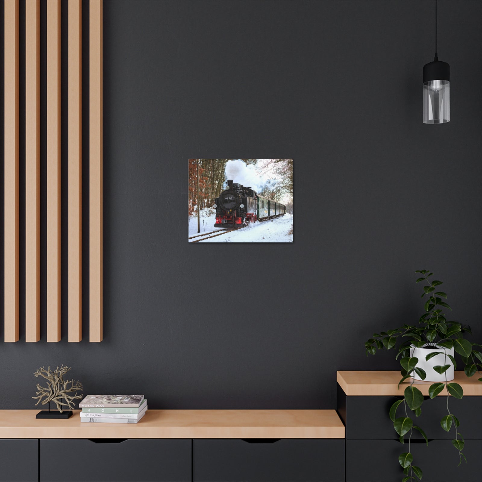 Steam Train Winter White Smoke Modern Multicolor Scenic Nature Photography Canvas Home Office Decor Ready to Hang-Express Your Love Gifts