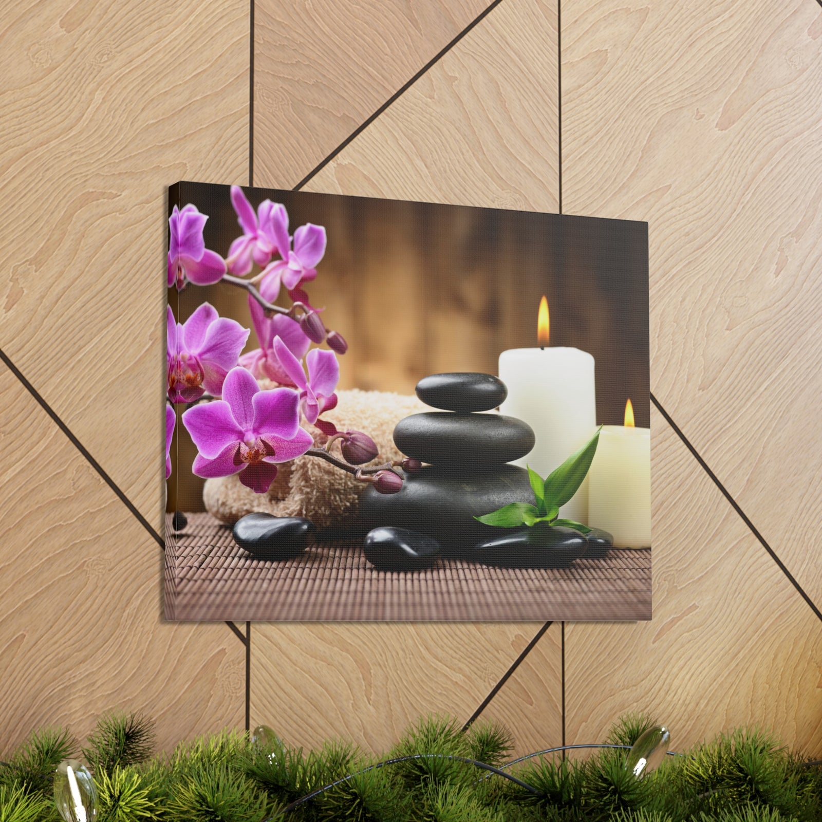 Stones and Bamboo Forest Floral Nature Photography Canvas Wall Art for Home Decor Ready-to-Hang-Express Your Love Gifts