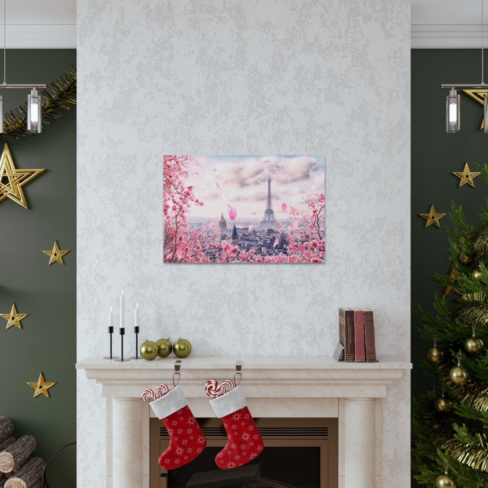 Paris Pink Tree Eiffel Tower France Canvas Artwork High-Quality Breathtaking French City for Home Decor Ready to Hang-Express Your Love Gifts