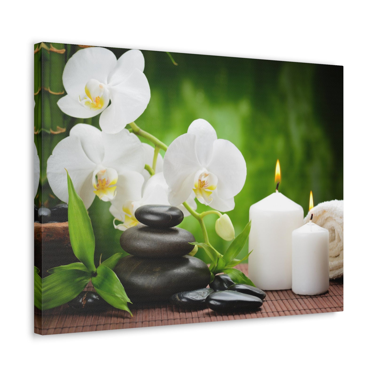 Zen Basalt Stones Forest Floral Nature Photography Canvas Wall Art for Home Decor Ready-to-Hang-Express Your Love Gifts