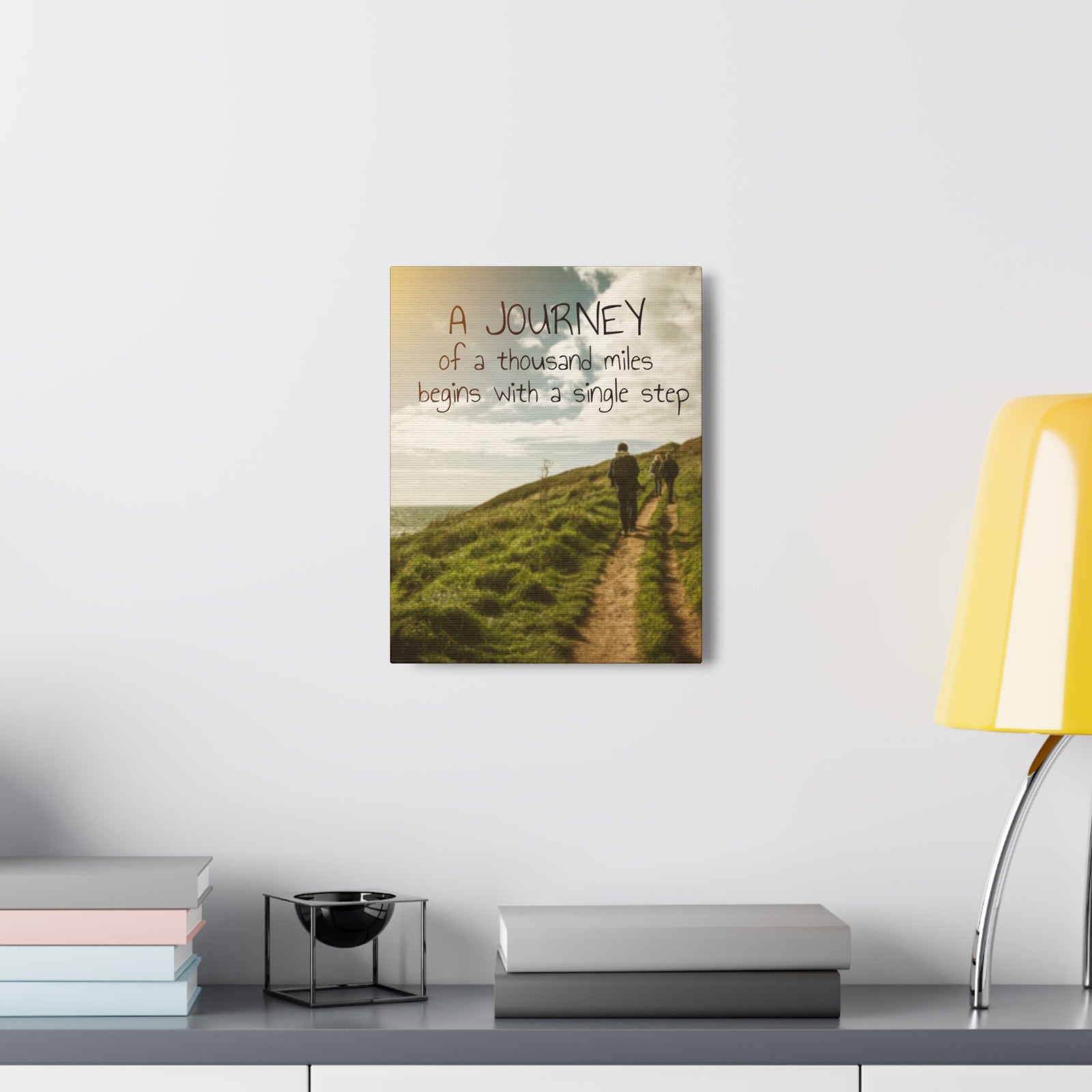 Inspirational Quote Canvas A Journey Of A Thousand Miles Motivational Print Ready to Hang Artwork-Express Your Love Gifts