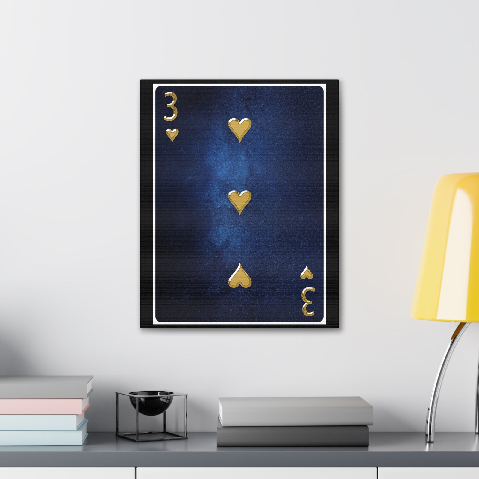 Three Of Hearts Space Background Playing Card Canvas Wall Art for Home Decor Ready-to-Hang-Express Your Love Gifts