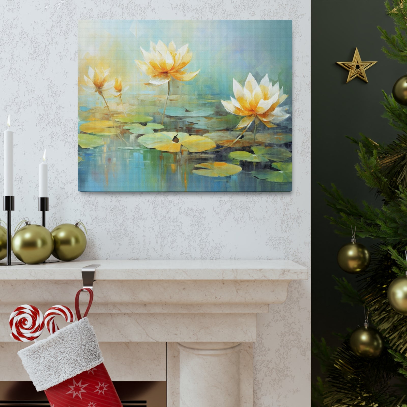 Hand-painted Lotus Flower Canvas Wall Art for Home Decor Ready-to-Hang-Express Your Love Gifts